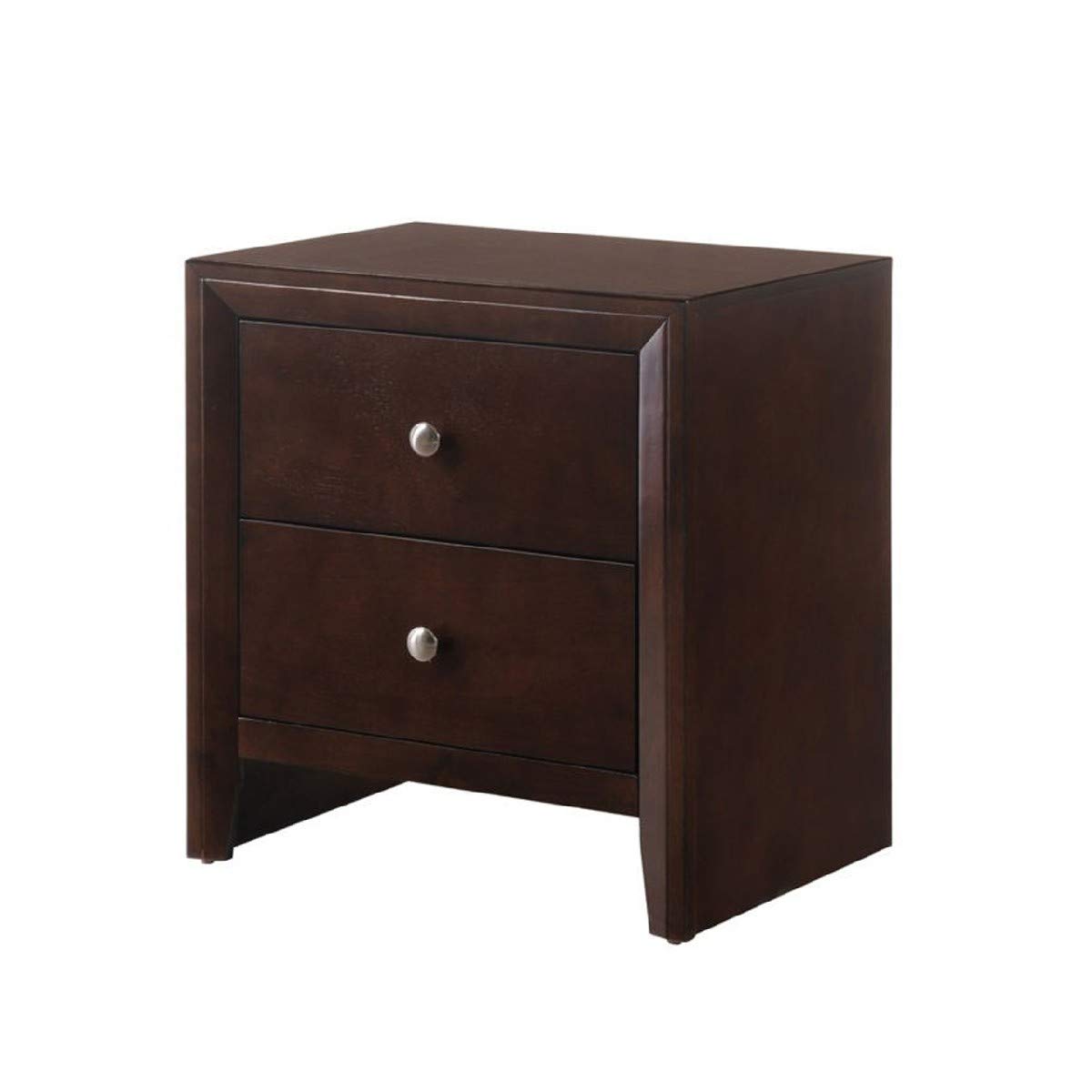Benjara Brown Wooden Nightstand with 2 Drawers & Sled Base - Solid Wood Bedside Table for Bedroom, Living Room & Guest Room Storage