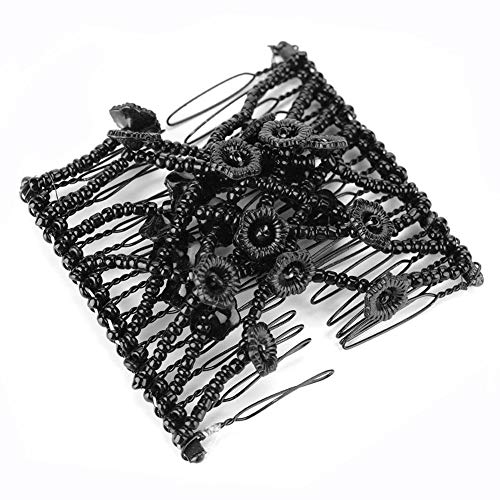 Easy Stretching Magic Beading Hair Comb - Lightweight Adjustable EZ Comb for DIY Hair Styling | Perfect Hair Accessories for Girls & Women | Great for Braiding, Ponytails & Updos (Black)