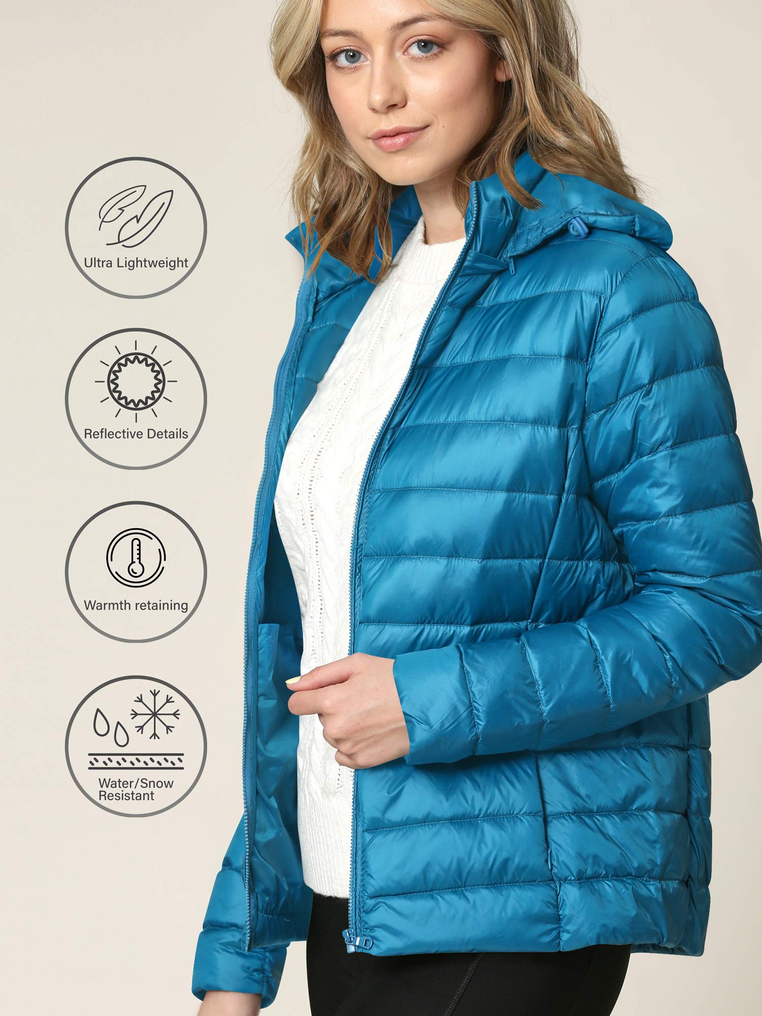CTC Women's Ultra Lightweight Packable Down Jacket with Removable Hood - Warm Winter Coat for Outdoor Activities, Travel & Hiking