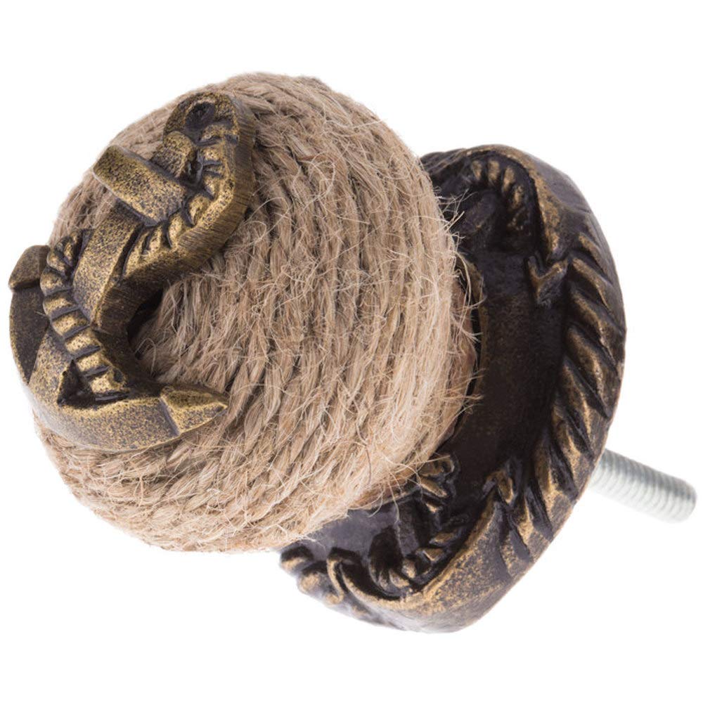 2 Pack Jute and Anchor Knob Home Decor - Rustic Coastal Wall Hooks for Keys, Hats & Towels - Nautical Themed Home Accents for Bathroom, Entryway & Bedroom Organization