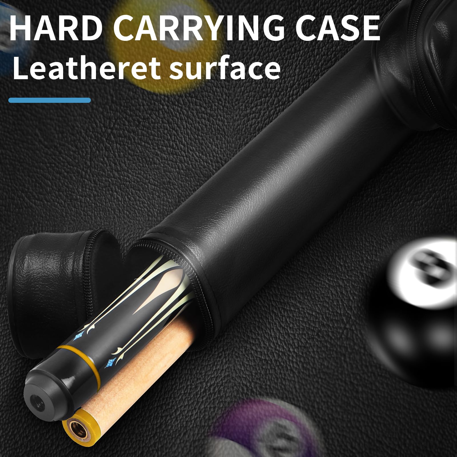 Lotmusic 58-Inch Professional Telescopic Fiber Pool Cue Stick Set with Extension Cue & Black Case – Perfect for Billiards, Pool Halls, and Home Game Rooms