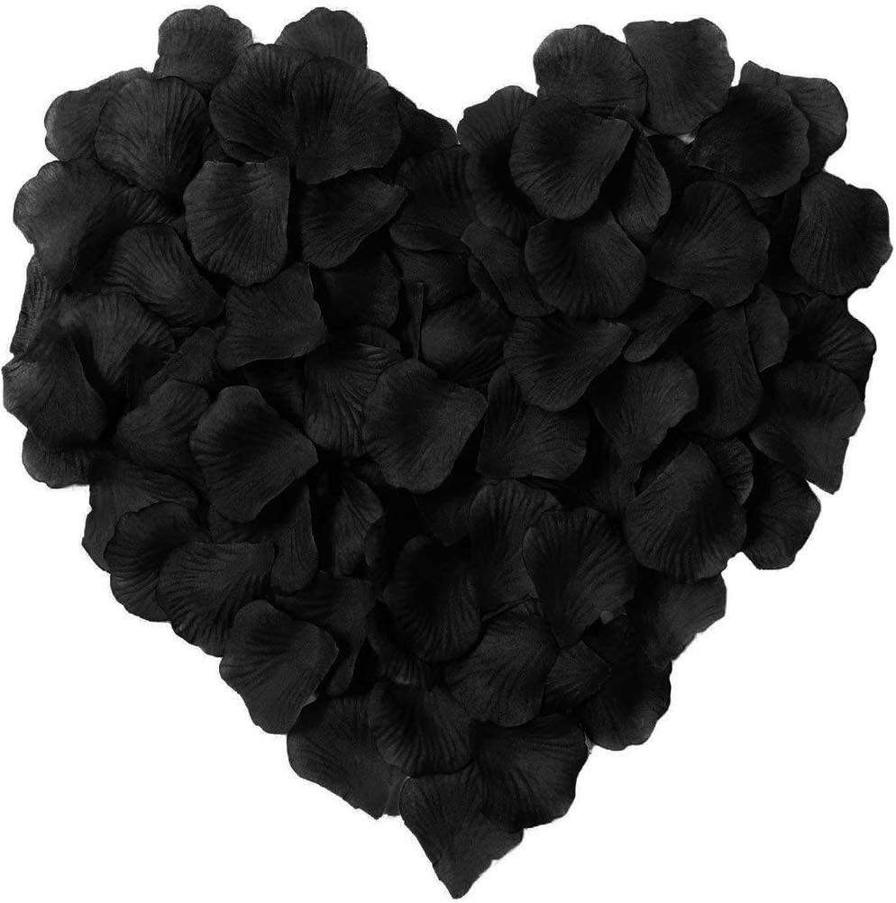 1000 Pcs Black Artificial Silk Rose Petals - Unscented Non-Woven Fake Flower Petals for Wedding Decor, Party Centerpieces, Romantic Scatter & Table Confetti
