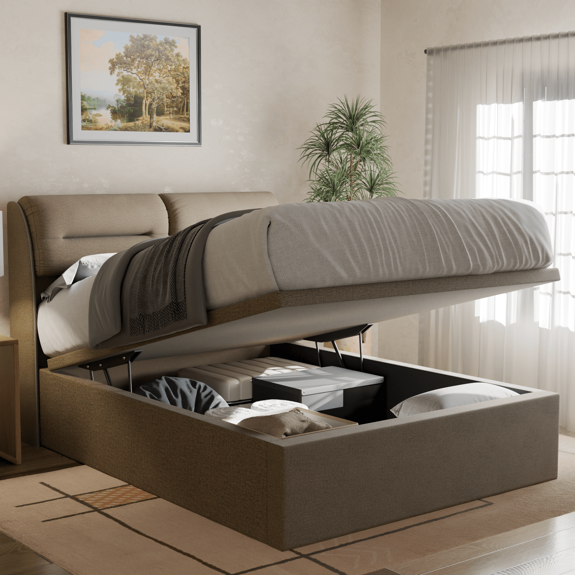 Hanubee Waterproof Fabric Storage Bed with Underbed Drawers - Space Saving Organizer for Bedroom, Dorm, or Guest Room