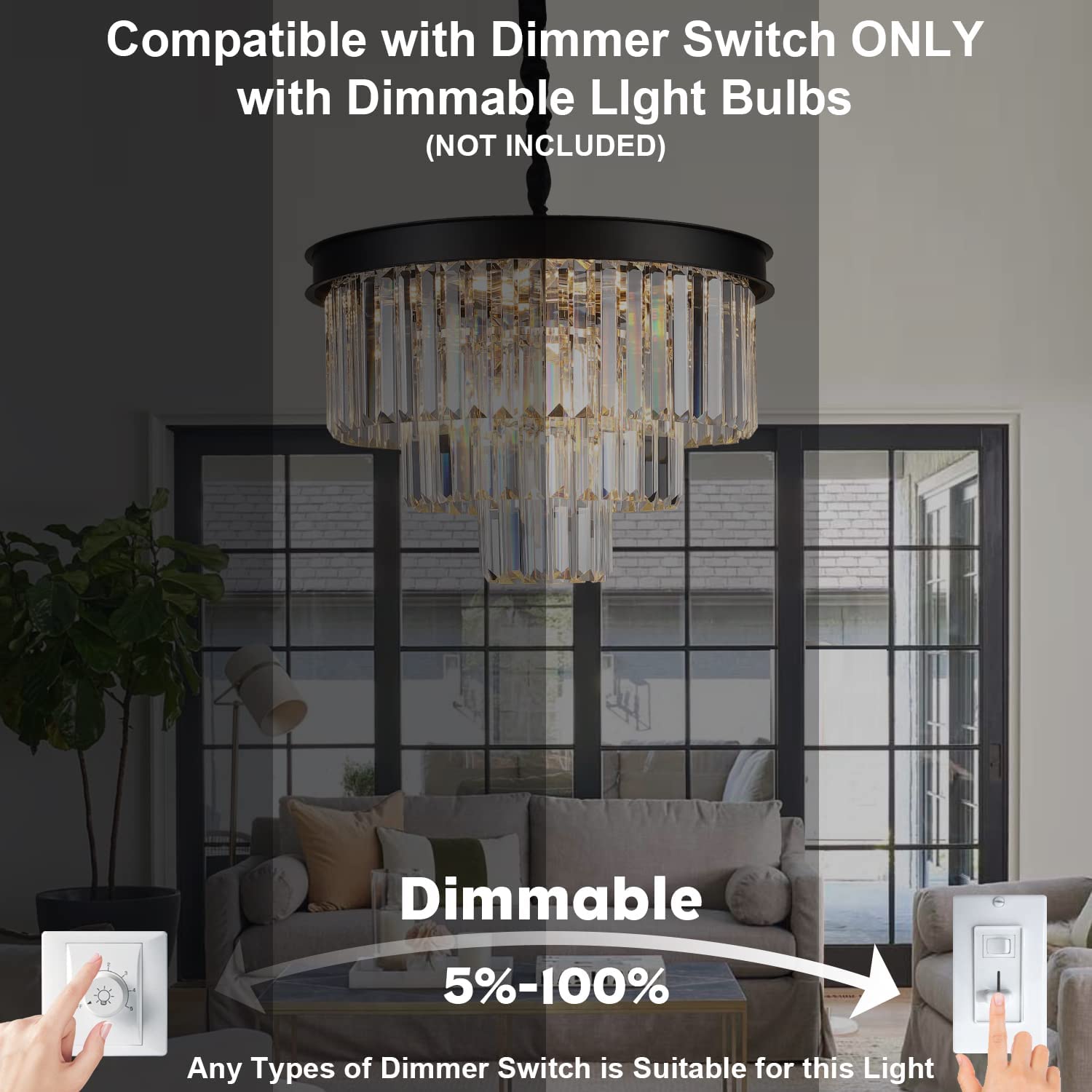 Modern Black Crystal Chandelier - 20