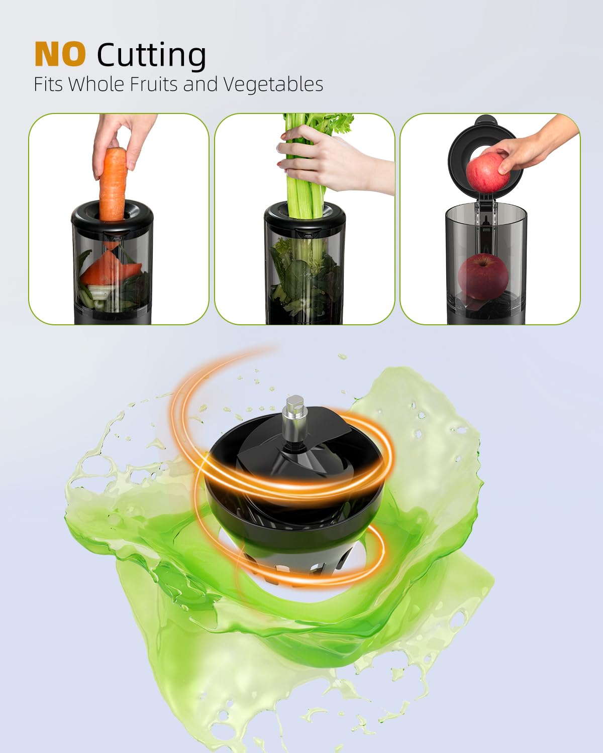 TUUMIIST Cold Press Juicer Machine - 4.25'' Large Feed Chute for Whole Fruits & Vegetables, Easy to Clean Masticating Juicer in Gun Grey - Perfect for Healthy Juicing at Home, Gym, or Office