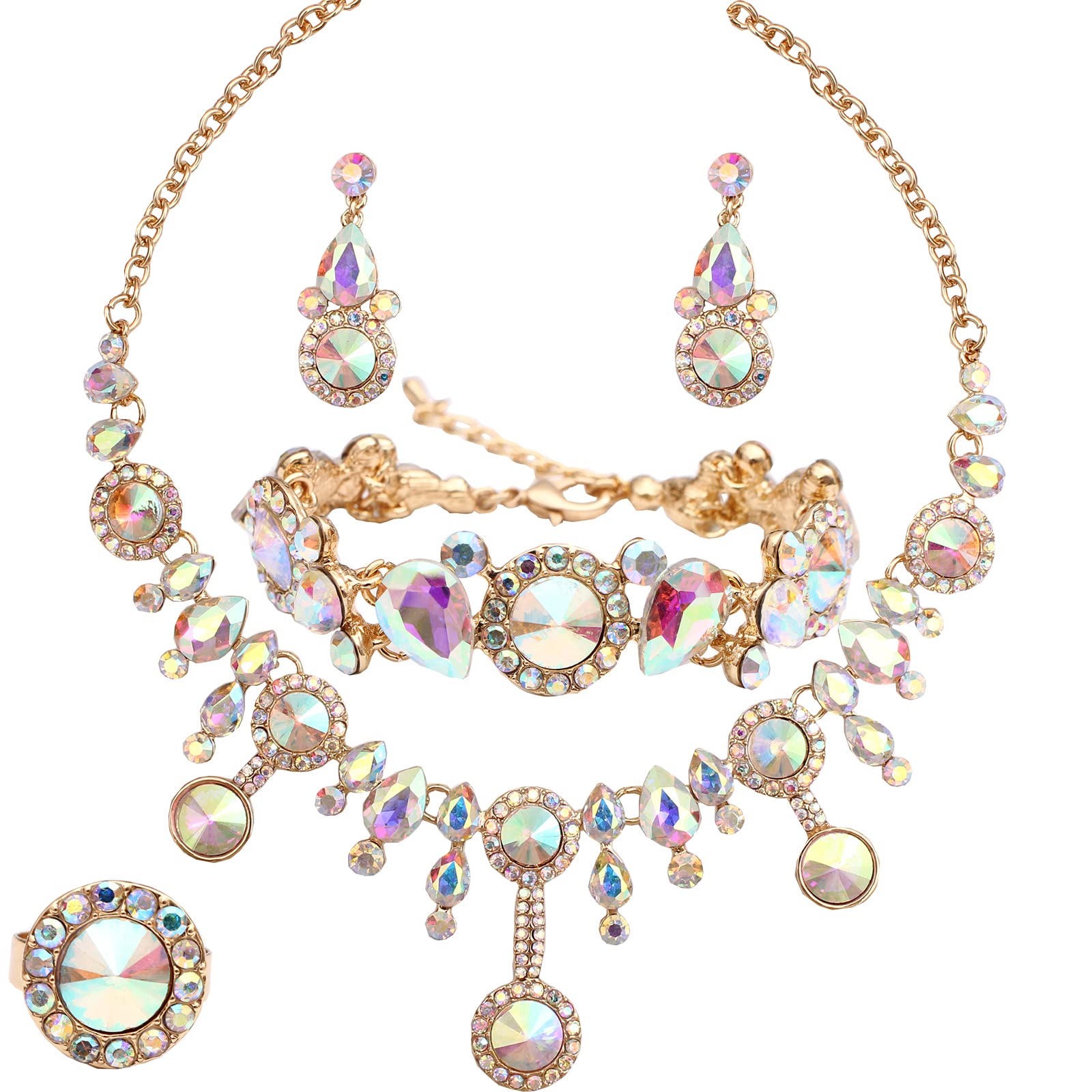 Elegant Rhinestone Crystal Teardrop Necklace and Dangle Earrings Set for Women | Fashion Statement Jewelry Gift | Perfect for Parties, Weddings & Special Occasions