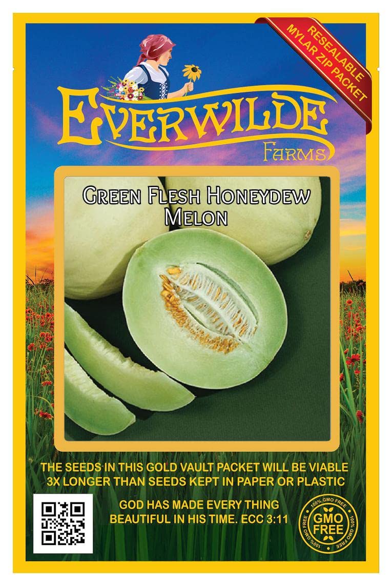 50 Honey Dew Green Flesh Melon Seeds - Premium Non-GMO Heirloom Seeds for Home Gardening - Perfect for Fresh Salads, Juicing & Healthy Snacks