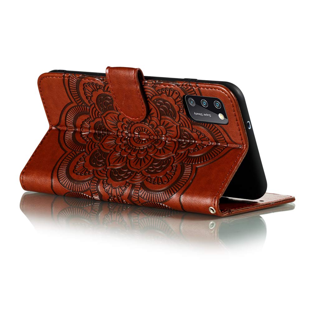 Samsung A31 PU Leather Case - Mandala Embossed Flip Cover with Card Holder & Stand | Perfect for Work & Travel