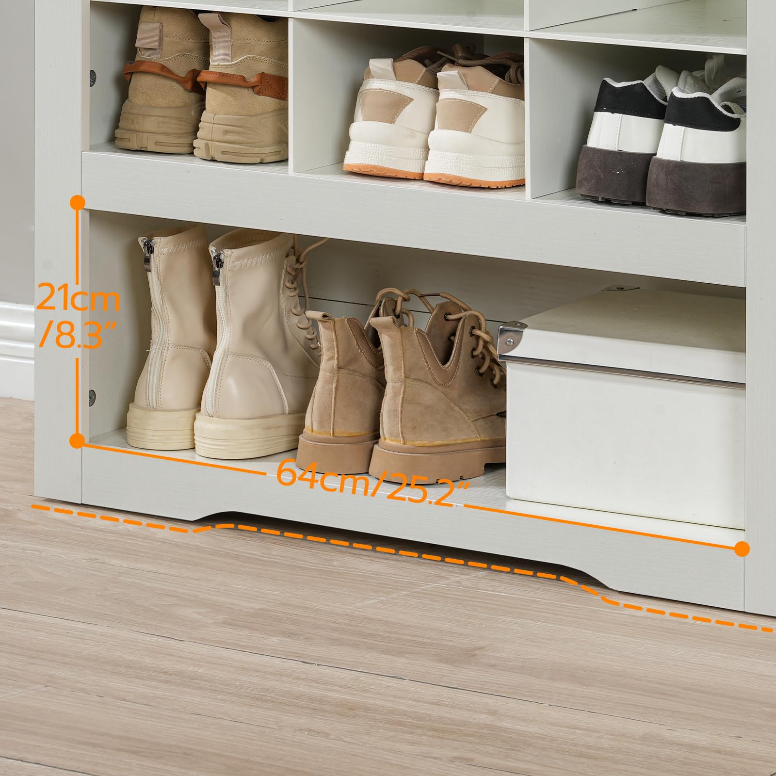 HOOBRO 9-Tier Tall Shoe Storage Cabinet - White Wooden Entryway Organizer with 24 Cubbies & 3 Hooks | Freestanding Shoe Rack for Closet, Living Room, Bedroom | Perfect for Small Spaces & Shoe Collection Organization