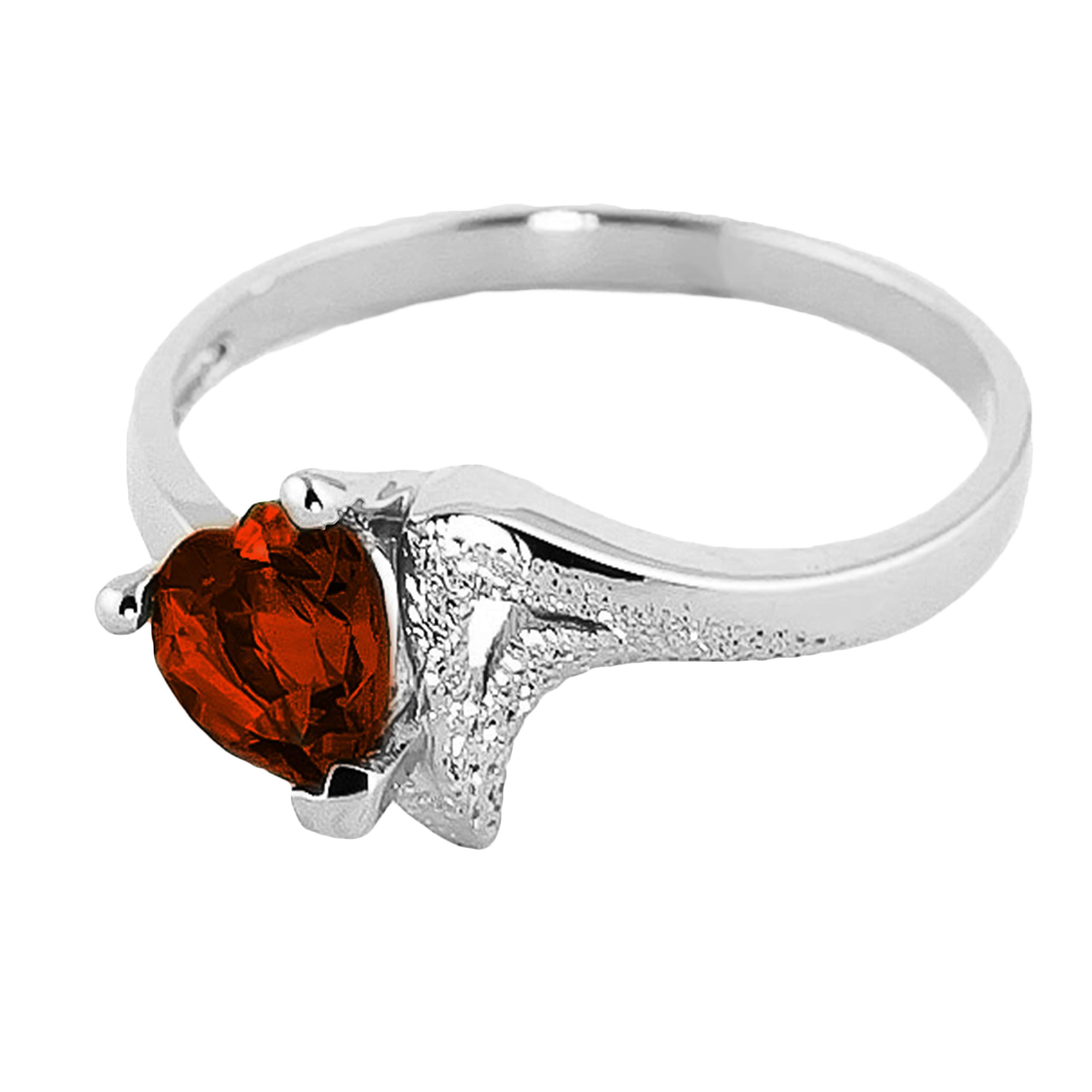 14K Solid White Gold Heart-Shaped Garnet Ring for Women - Elegant Valentine's Day Gift, Anniversary Jewelry & Romantic Proposal Ring