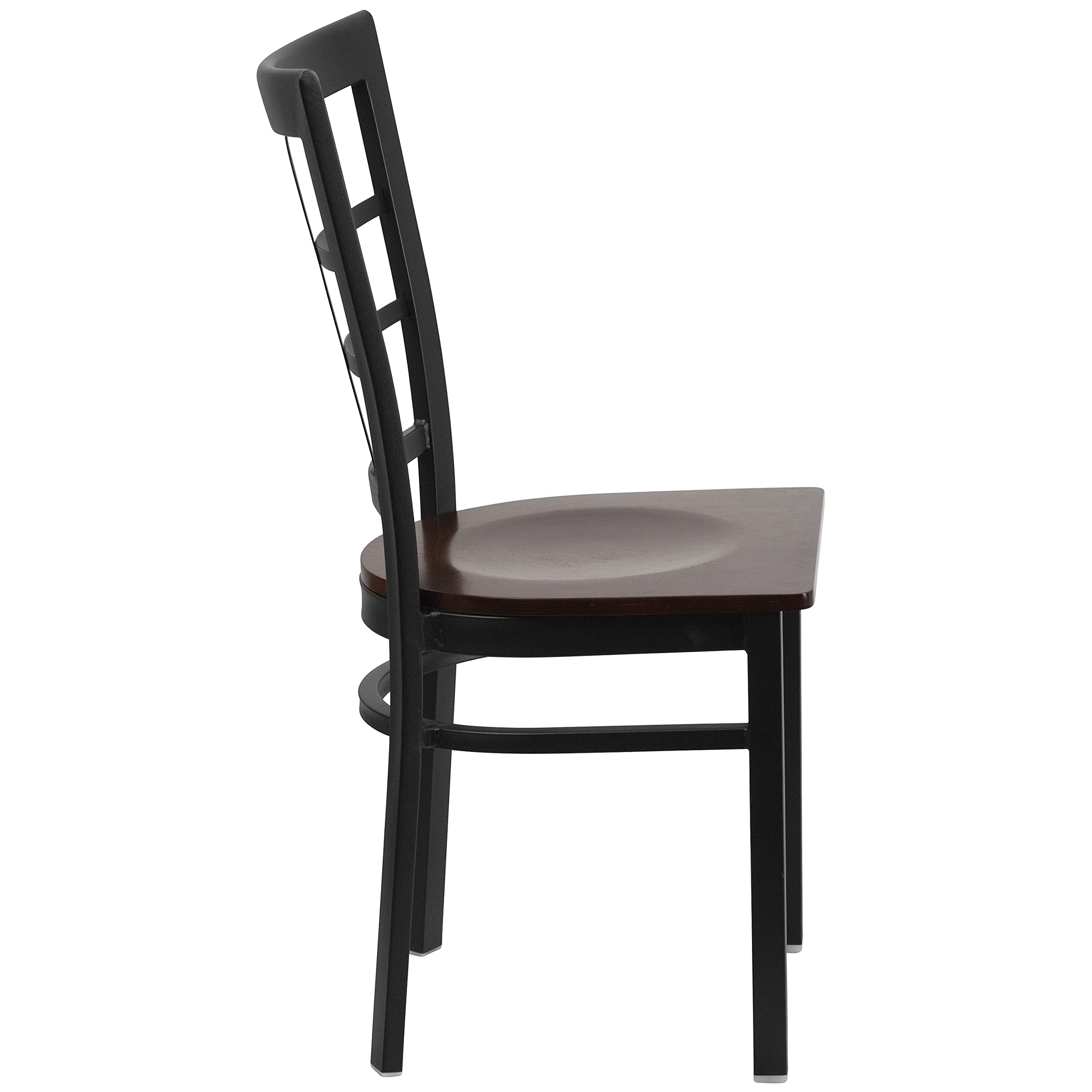 2 Pack Black Metal Frame Restaurant Chairs with Walnut Wood Seat - Heavy Duty Commercial Dining Chairs for Cafe, Bistro, and Home Kitchen Use