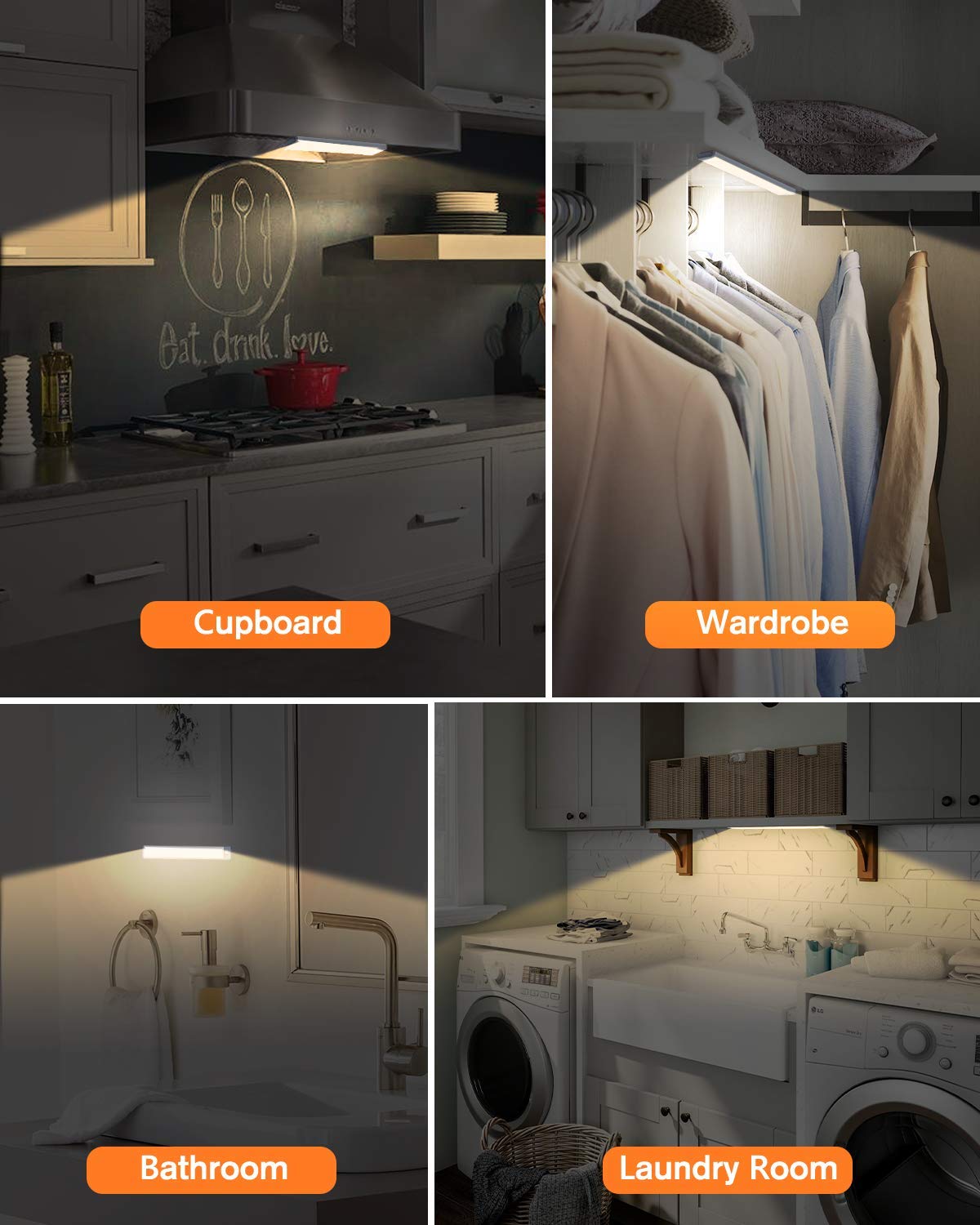 PRIORARE Wireless Motion Sensor LED Under Cabinet Lighting - Rechargeable 30-LED Battery Operated Closet Light for Kitchen, Wardrobe, Pantry | Perfect for Nighttime Safety & Hands-Free Illumination