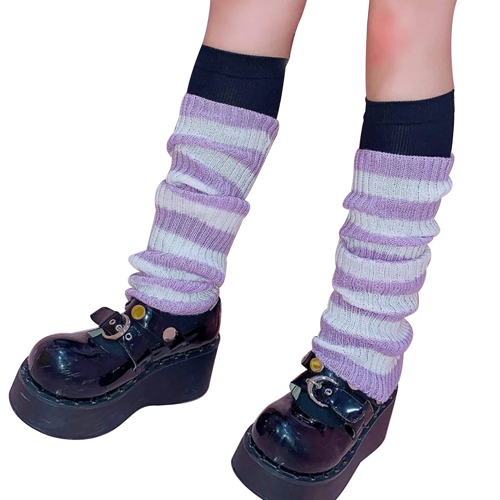 Women's Striped Leg Warmers - 80s Ribbed Knitted Socks for Dance, Sports & Casual Wear