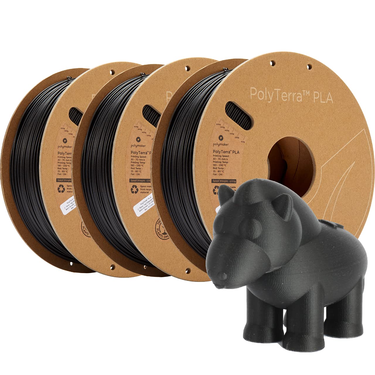 Polymaker PolyTerra Matte PLA Filament 1.75mm Black - 1kg Spool (3-Pack Bundle) | Premium 3D Printing Filament for FDM Printers | Ideal for Prototyping, Cosplay Props & Home Decor Projects