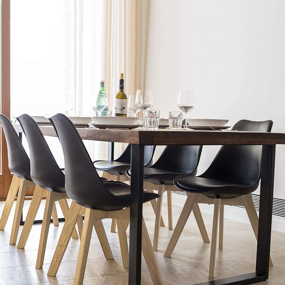 Scandinavian Modern Dining Chairs Set of 4 - Solid Beech Wood Legs & Padded Seat - Black Accent Chairs for Kitchen, Dining Room or Breakfast Nook