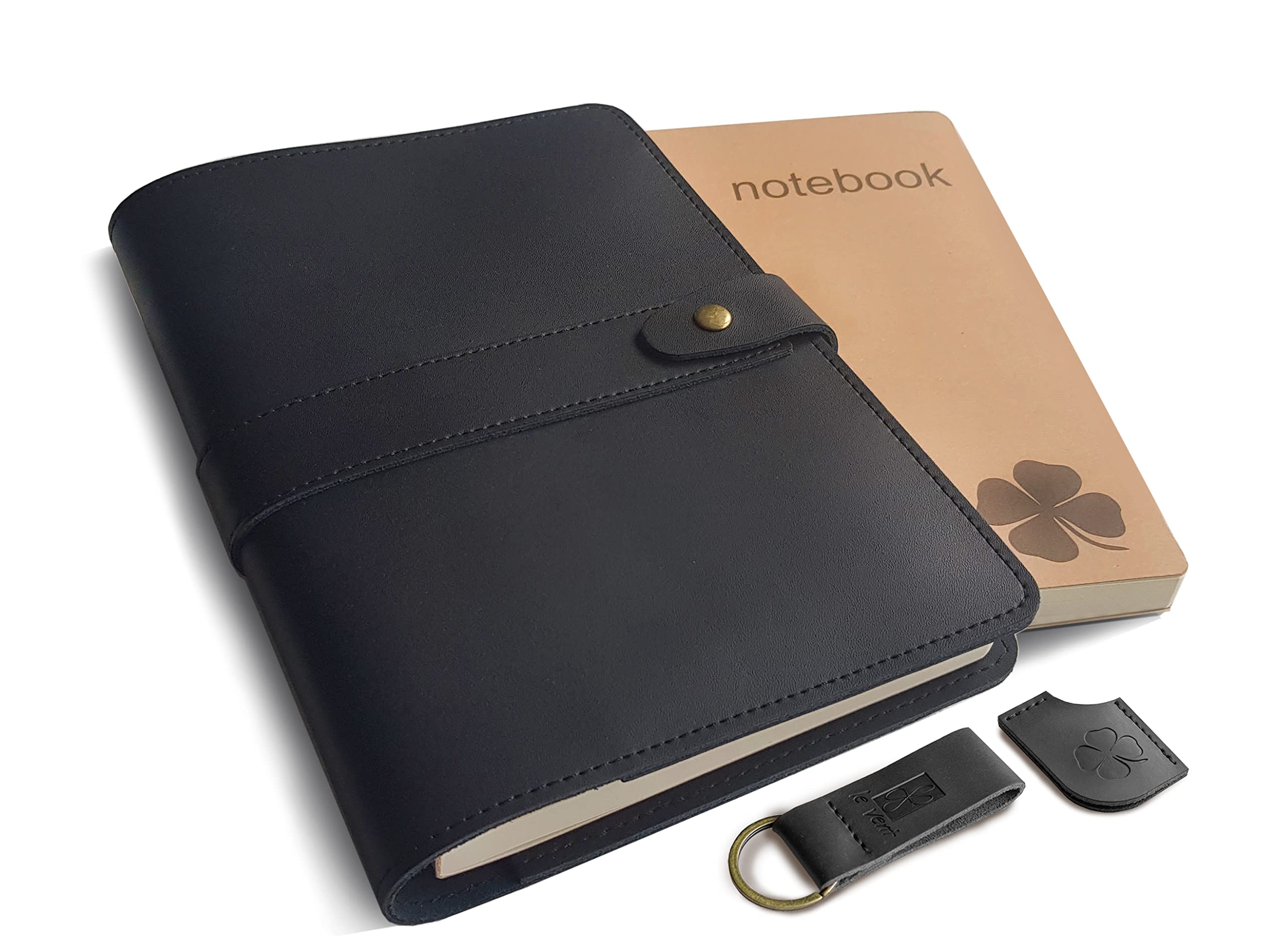 Premium Refillable Leather Journal - Genuine Black Leather Cover - 2 Lined & Blank A5 Notebooks (8x5 inches) - 400 Total Pages - Writing Journal for Study, Work & Note Taking - Perfect for Office, School & Travel Use