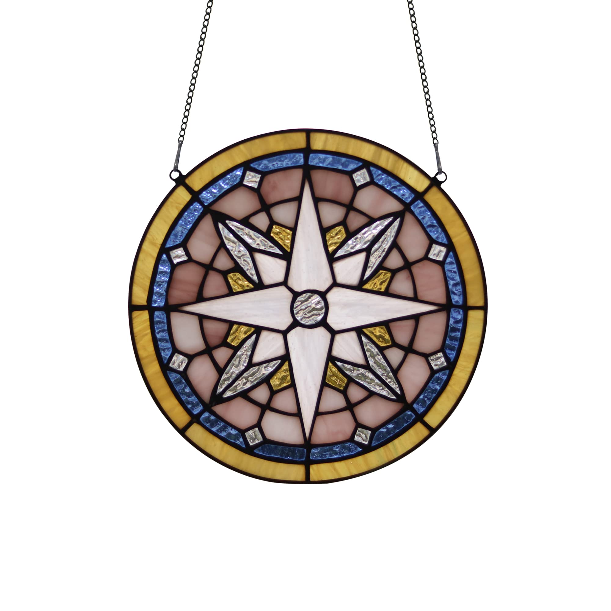 Compass Rose Stained Glass Window Hangings - Round Nautical Tiffany Style Boho Decor for Windows, Doors & Home Decor | Perfect for Beach Houses, Coastal Decor & Nautical Theme Rooms
