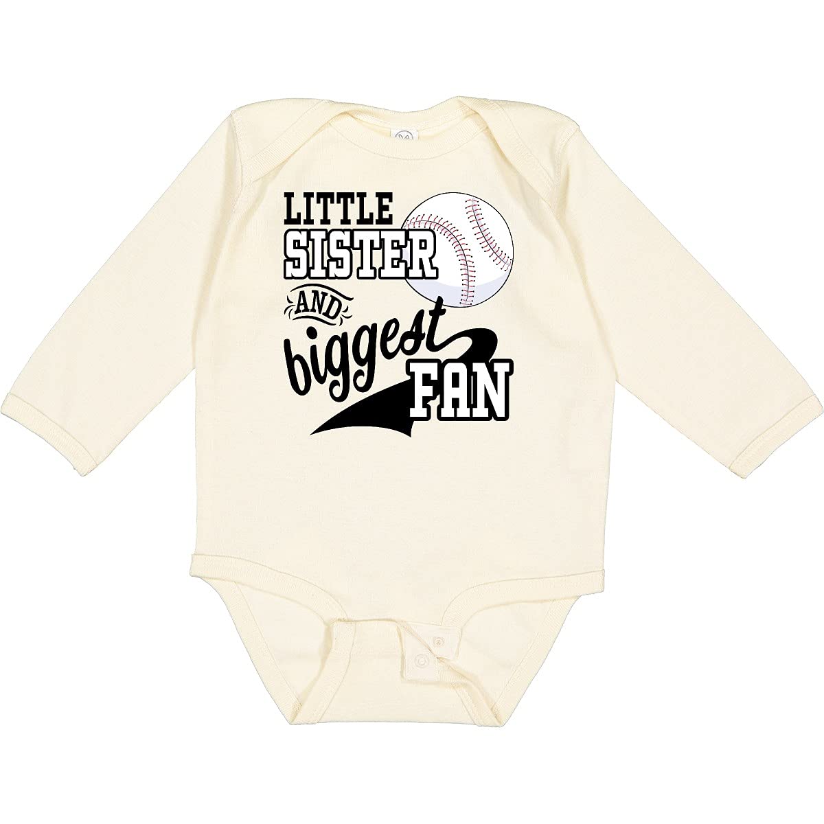 Inktastic Little Sister & Biggest Baseball Fan Long Sleeve Baby Bodysuit - Soft Cotton Baseball-Themed Outfit for Infants & Toddlers - Perfect for Game Day, Family Photos & Casual Wear