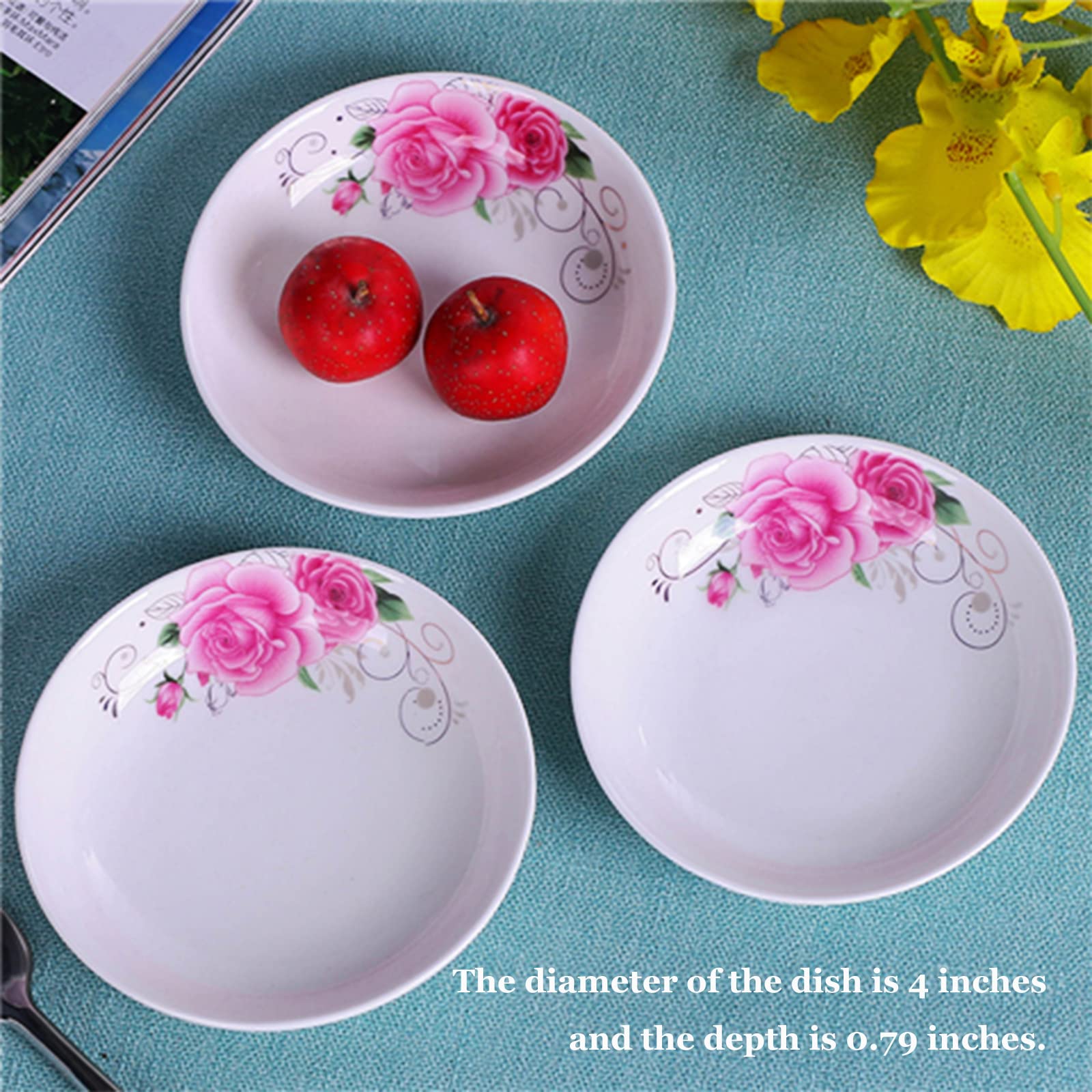4-Pack Floral Ceramic Saucer Dishes - 4 Inch Decorative Appetizer Plates for Sushi, Snacks, Condiments & Seasonings | Perfect for Japanese Dining, Tea Parties & Home Decor