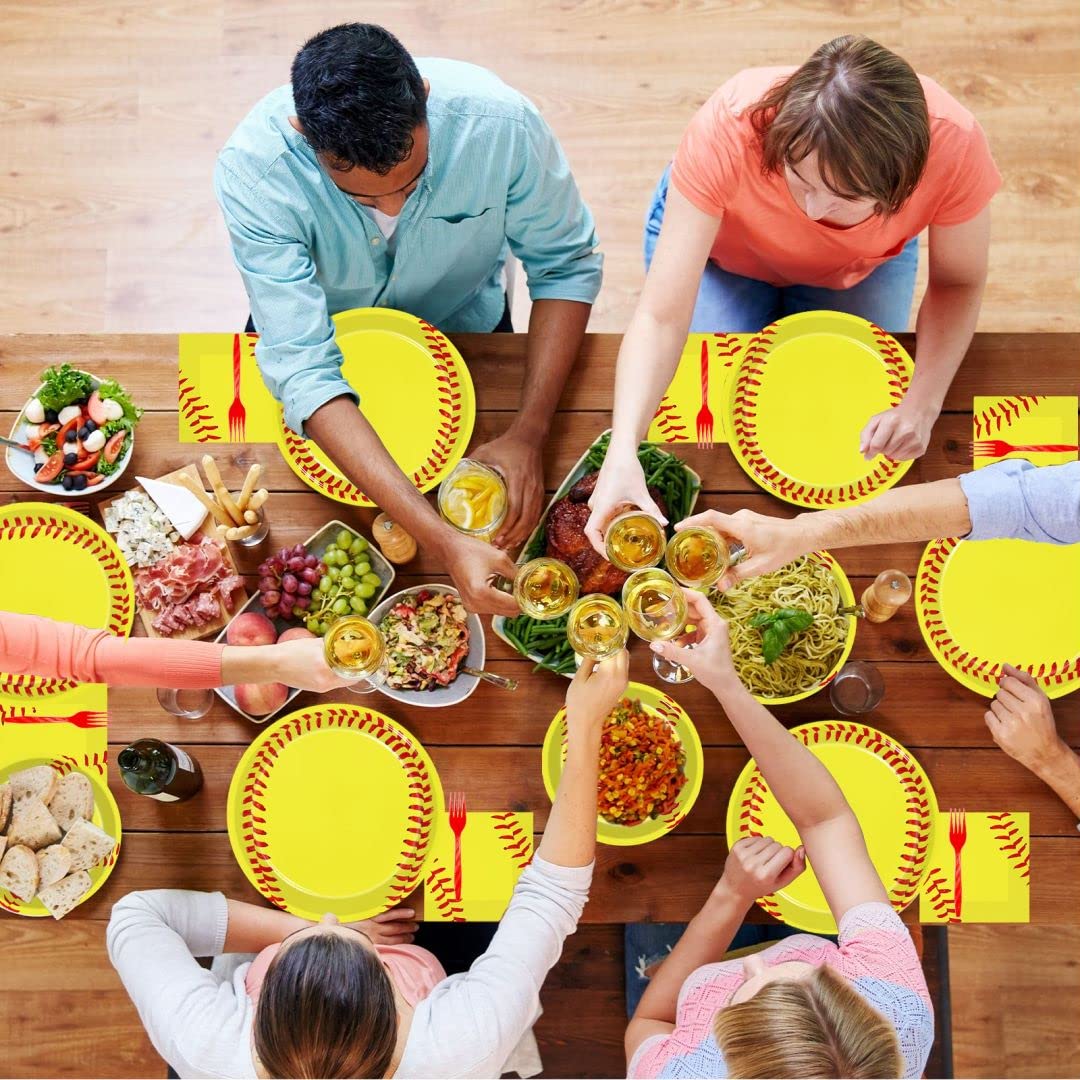 96-Piece Softball Birthday Party Decorations Set - Paper Plates, Napkins & Tableware for Kids (Serves 24) | Perfect for Sports-Themed Parties, Team Celebrations & Youth Events