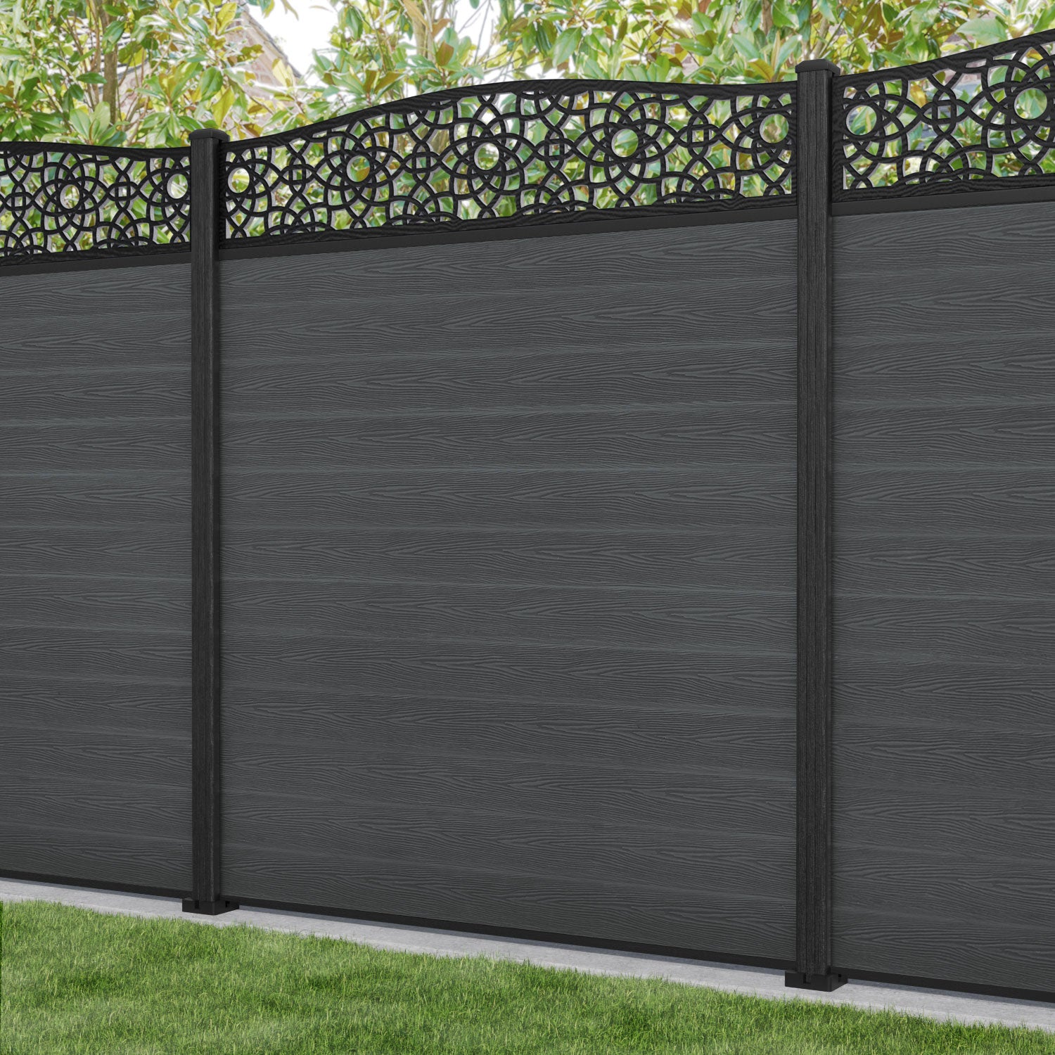 Classic Ambar Curved Top Fence Panel - Dark Grey Composite Fencing with Durable Posts | Perfect for Backyard Privacy, Garden Borders & Pool Safety