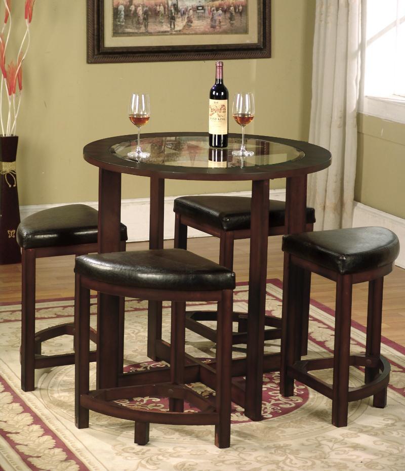 Roundhill Furniture Cylina Solid Wood Round Dining Table with Tempered Glass Top & 4 Chairs - Perfect for Kitchen, Dining Room, and Small Space Gatherings