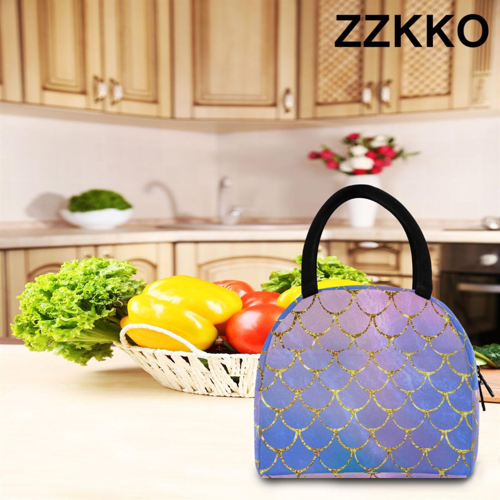 ZZKKO Insulated Lunch Bag - Mermaid Scale Design, Leak-Proof Cooler for Meal Prep, School, Office & Outdoor Use - Perfect for Women & Men, BPA-Free & Easy to Clean (Ideal for Picnics, Beach Trips & Daily Commute)
