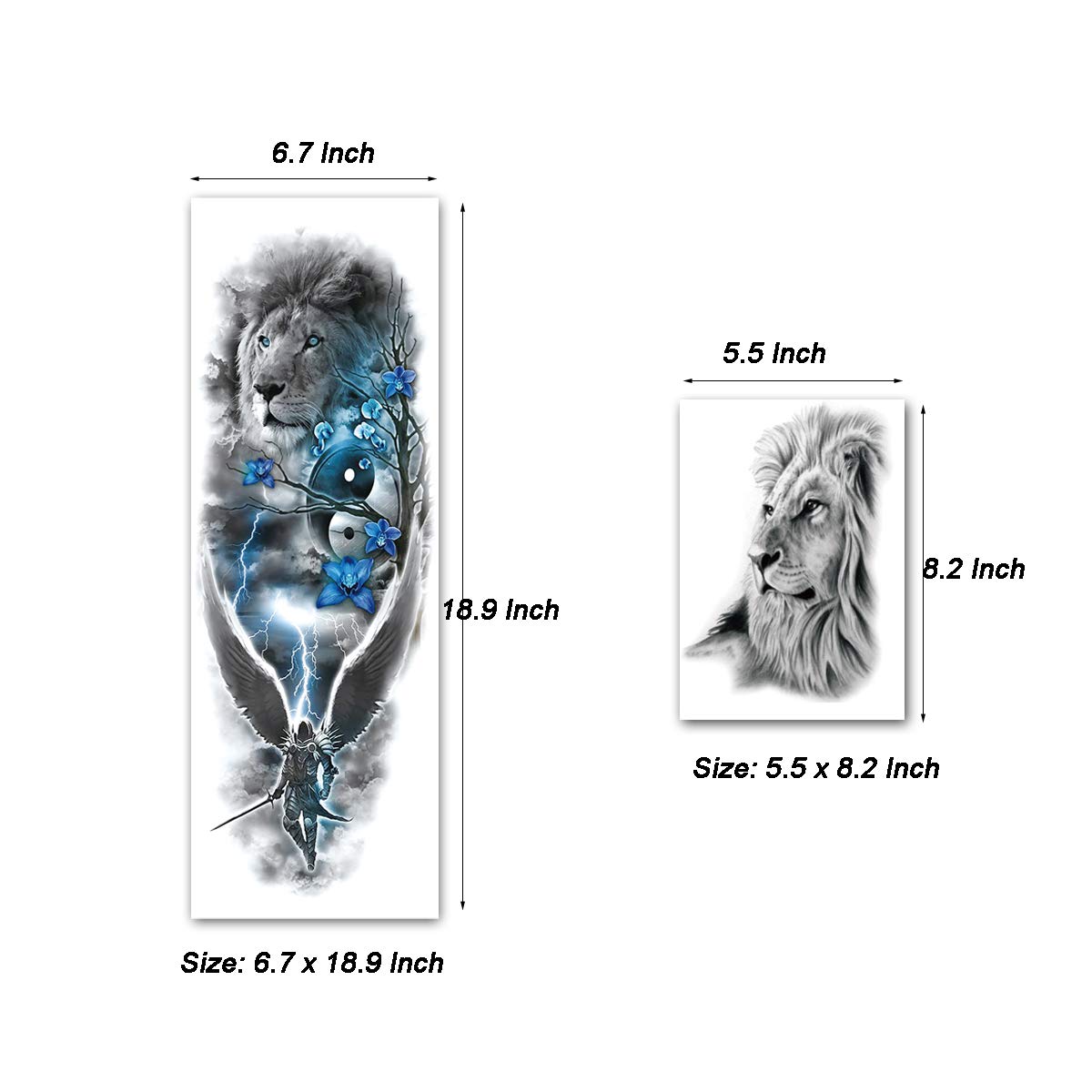 Lion Arm Sleeve Tattoos for Men & Women - 4 Large Full Sleeve & 4 Half Arm Fake Tattoo Stickers - Waterproof Temporary Tattoo Makeup for Costume Parties, Halloween & Cosplay