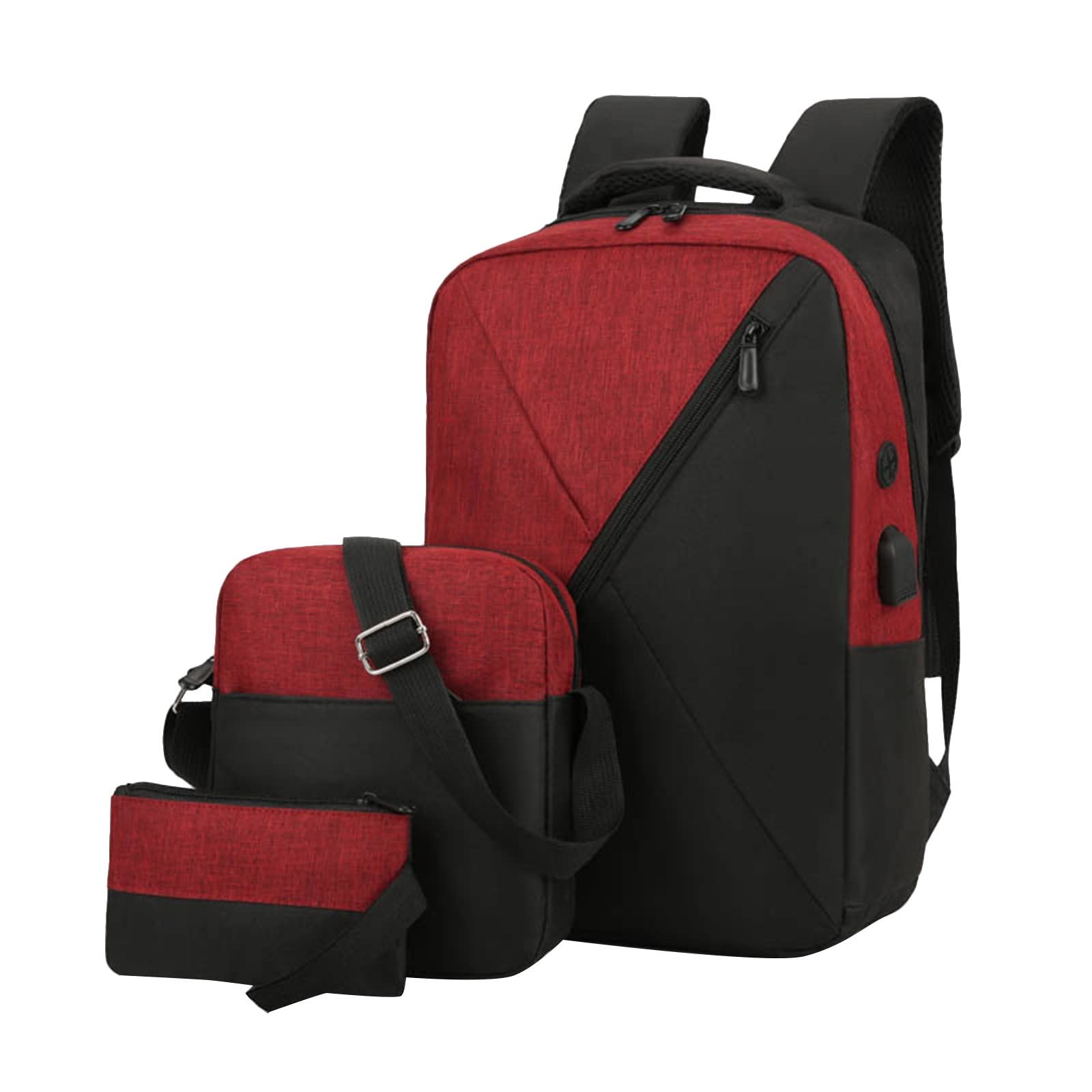 Stylish Unisex 3-Piece Laptop Backpack Set for Work & Travel - Durable Business Shoulder Bag with Color Matching (Red, One Size) - Perfect for Office, Commuting & Outdoor Adventures