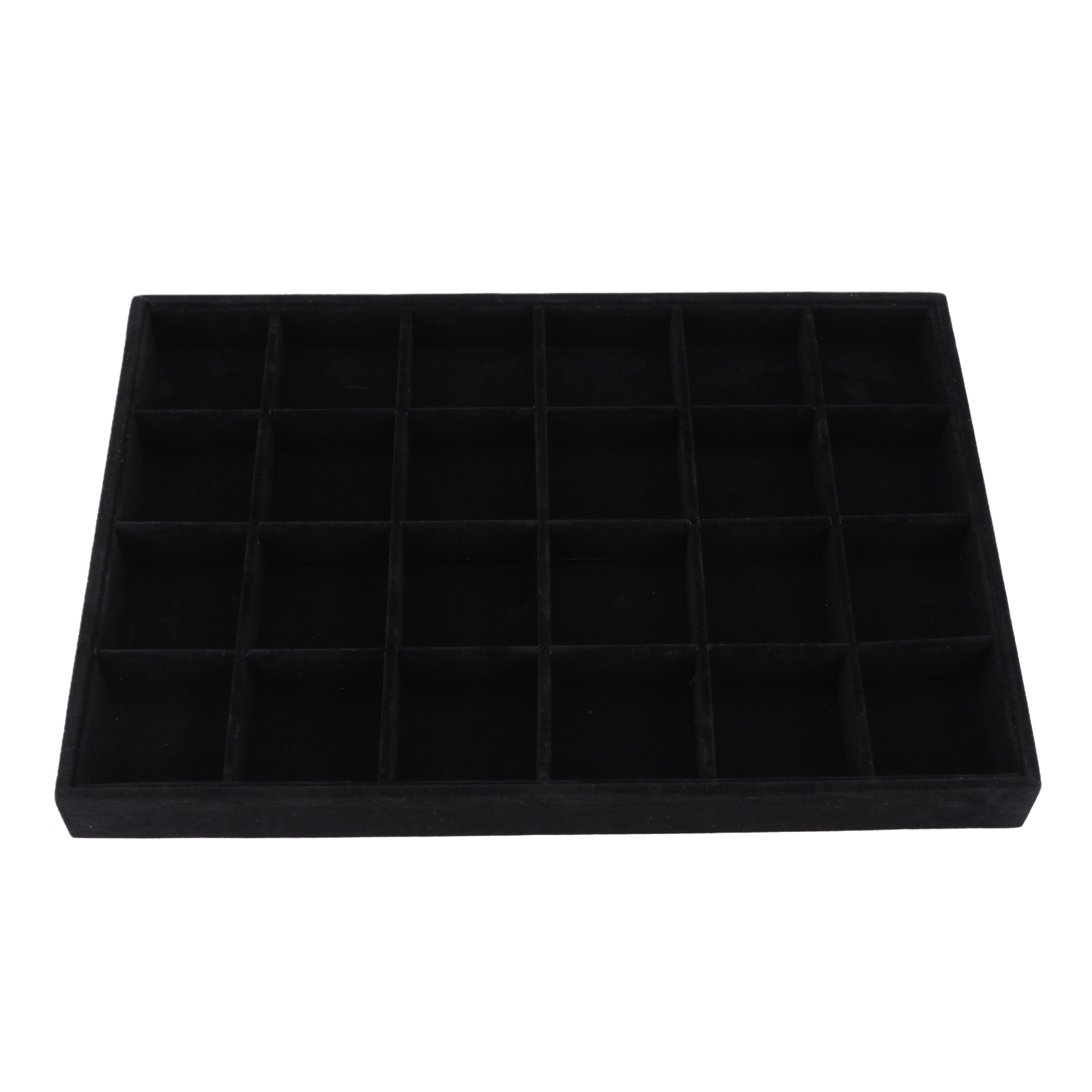 Velvet Jewelry Organizer Tray for Dresser Drawers - Large Stackable Jewelry Storage Box with 24 Grids, Black - Perfect for Necklace, Ring & Earring Organization in Bedroom Vanity or Closet