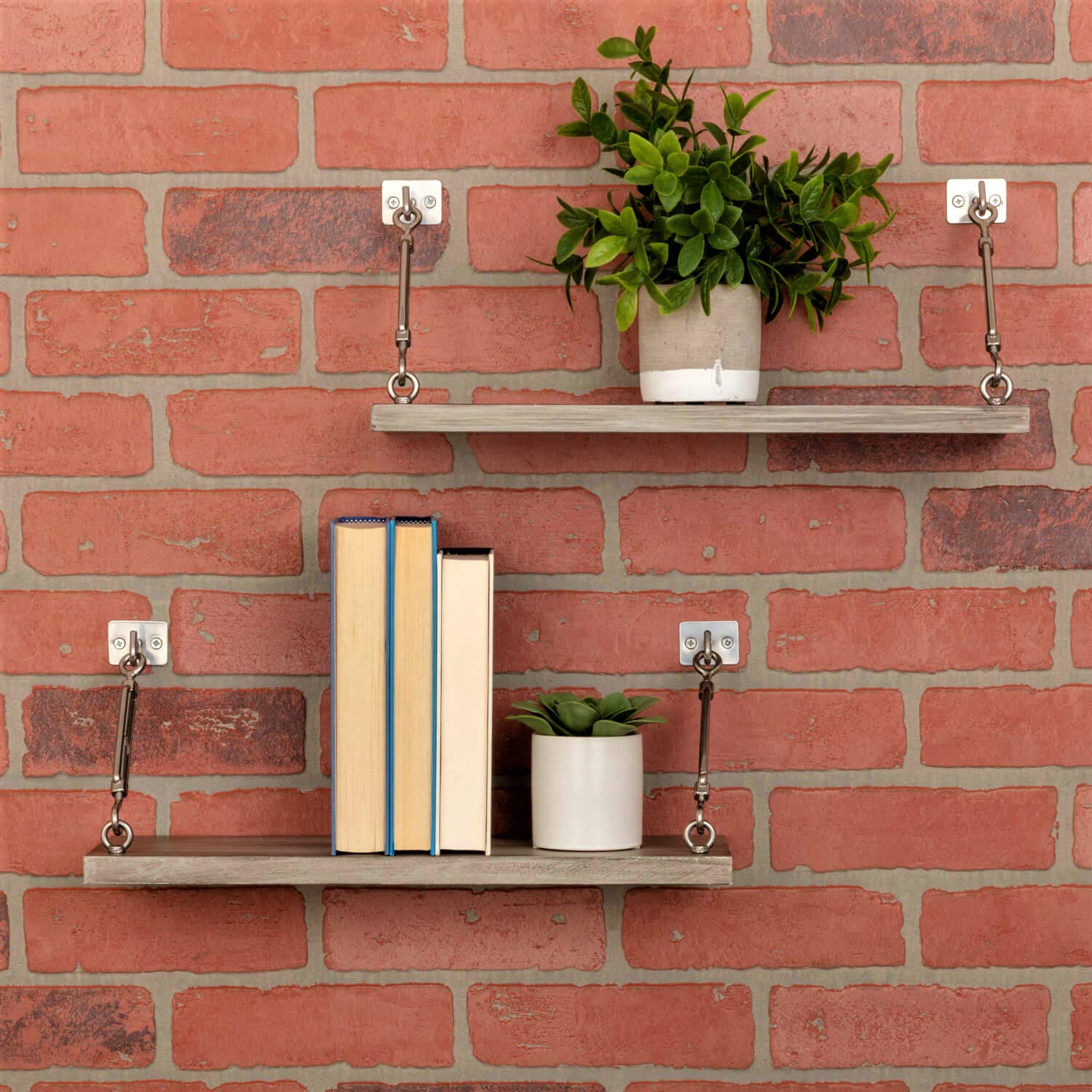 Rustic Grey Floating Shelves Set of 2 - Wall Mounted Wooden Hanging Shelves for Bathroom, Kitchen, Living Room & Bedroom Storage with Industrial Hardware | Perfect for Home Decor, Organizing Essentials & Displaying Decorations