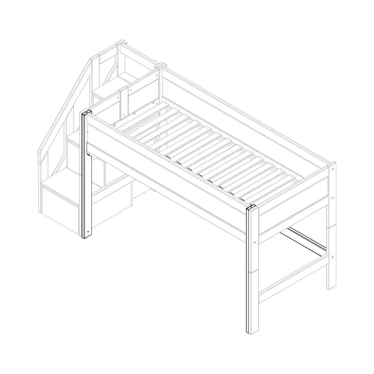 128 cm Mid Sleeper Bed Parts - Durable & Easy to Install - Perfect for Kids' Bedrooms, Dorms & Small Spaces
