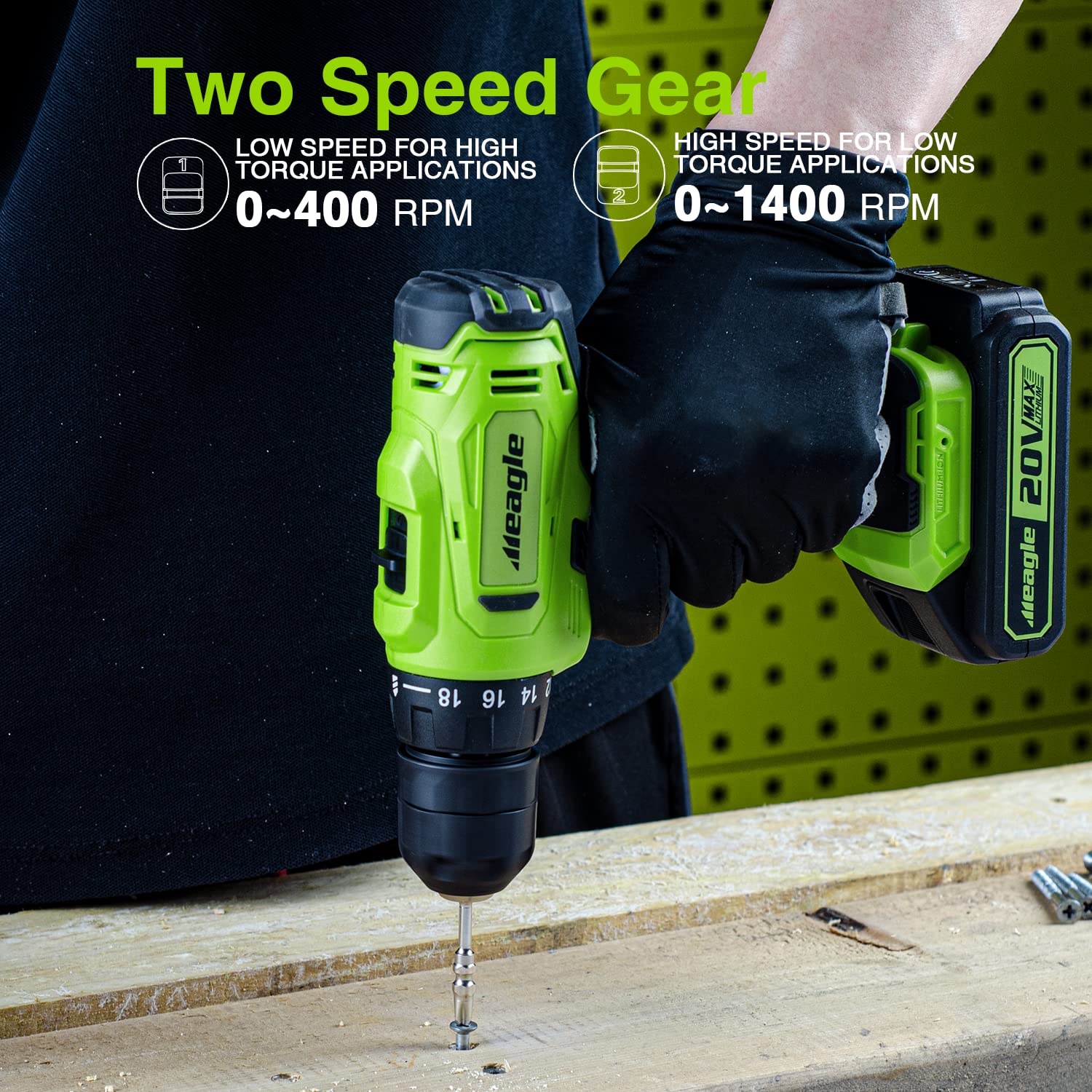 20V Cordless Power Drill Set with Battery & Charger - 2 Variable Speed Electric Drill, 18+1 Torque Settings, 3/8