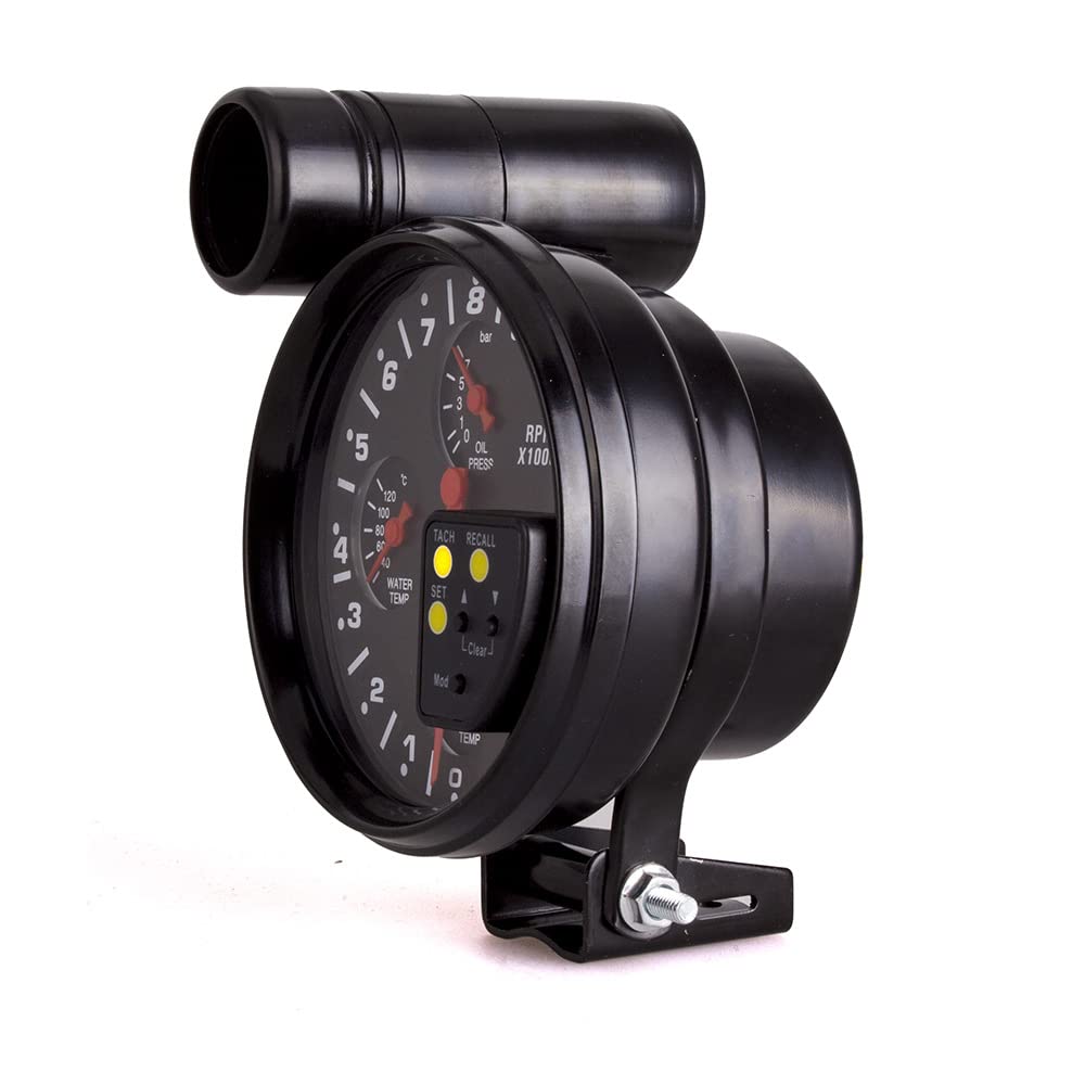 5 Inch 4-in-1 Tachometer Gauge for Cars - Water Temp, Oil Temp & Oil Pressure Monitor with Seat - Perfect for Performance Vehicles, Classic Cars & Racing Applications