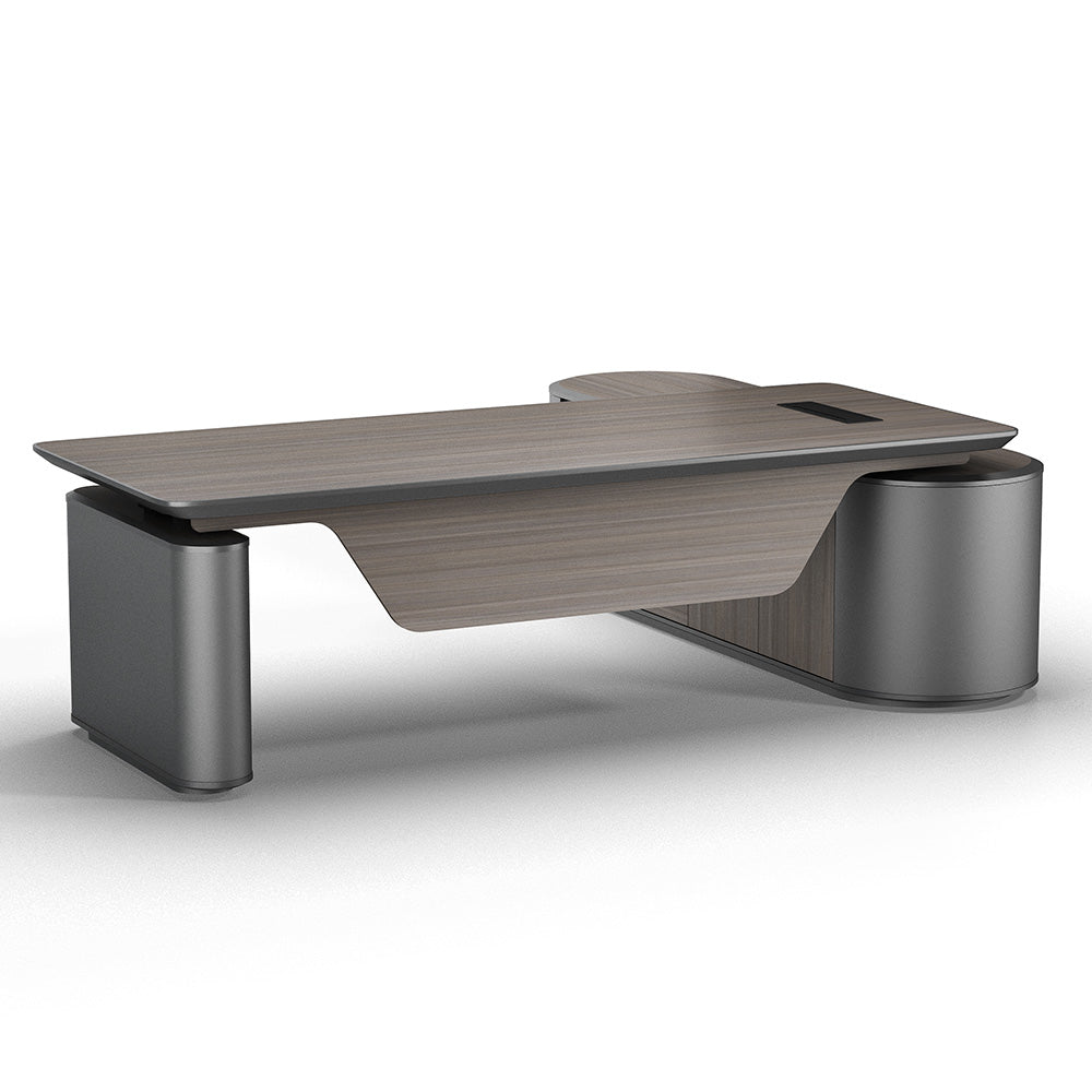 LUCA Electric Height Adjustable Sit Stand Desk 240cm - Hazelnut & Grey Finish, Ergonomic Executive Office Desk with Reversible Return for Home & Workspace