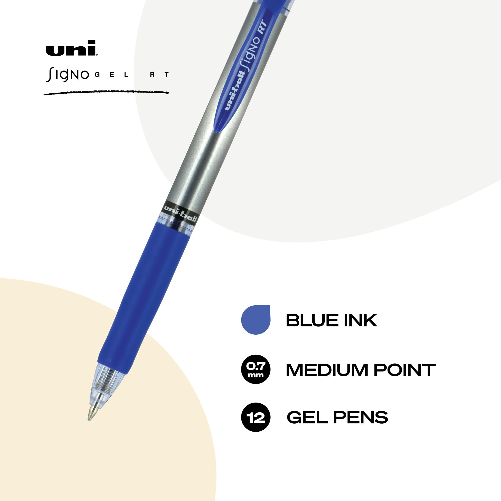 Uni-ball Signo 207 Gel Pen - Retractable Medium Point 0.7mm Blue Ink Pen with Metallic Blue Barrel (Pack of 12) - Perfect for Office, School, Note Taking & Gift Giving
