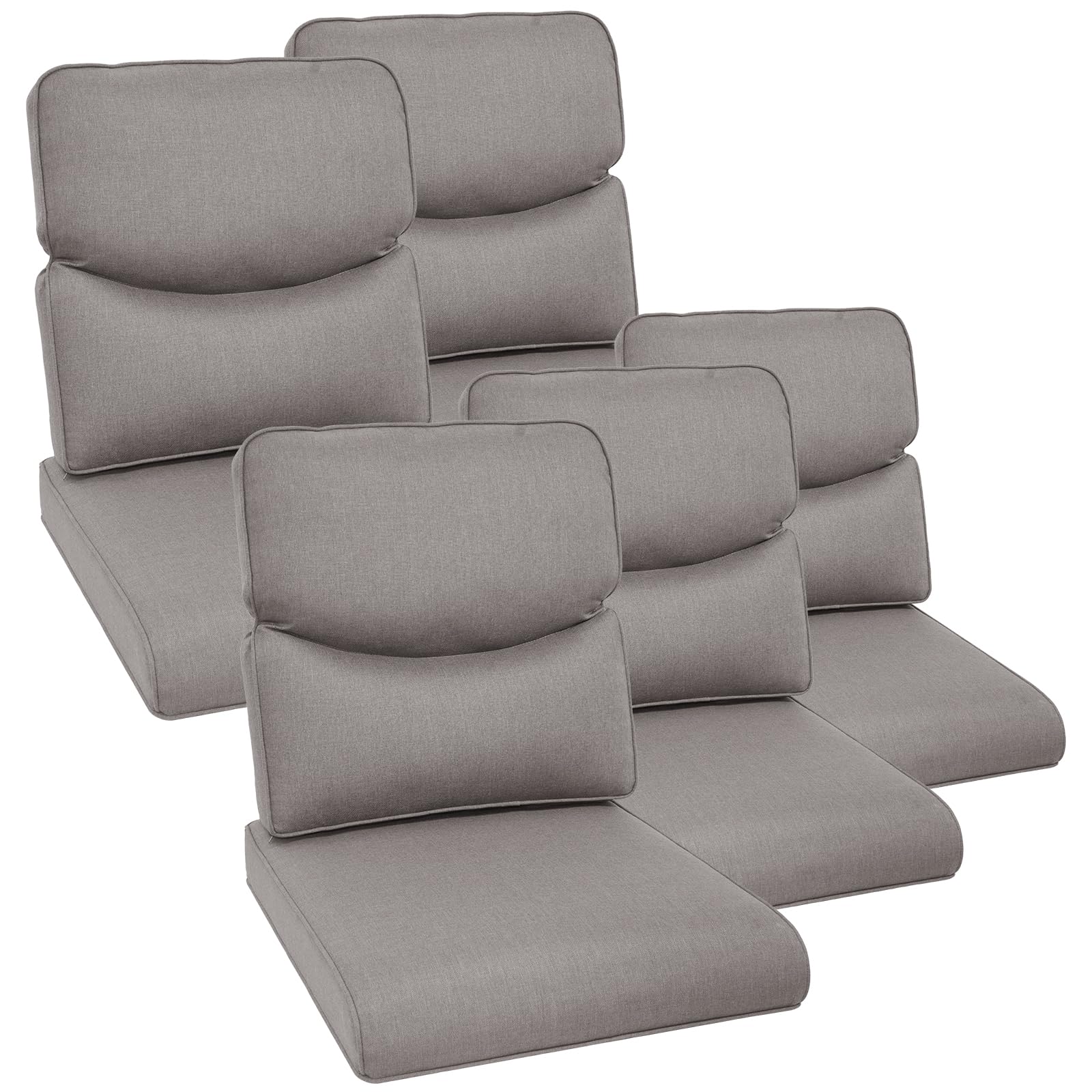 Outdoor Chair Cushions Set of 5 - 22x24 Inch Waterproof High Back Cushions with Zipper Cover for Patio Furniture, Glider Rocking Chairs, Loveseat, 3-Seat Couch & Sectional Sofa - Grey/Smile - Perfect for Backyard, Deck, Poolside & Garden Relaxation