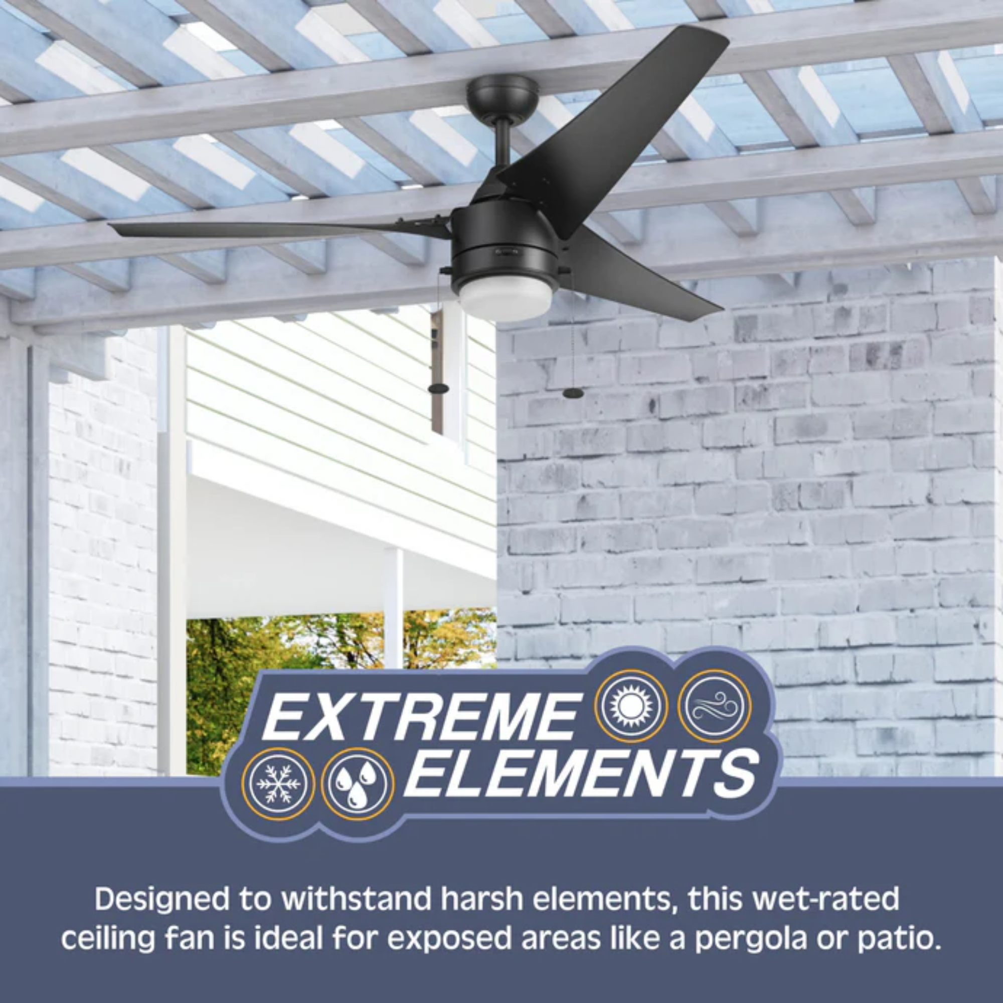56 Inch Matte Black Ceiling Fan with Pull Chain - Indoor/Outdoor Use for Living Room, Bedroom, Patio & Covered Porch