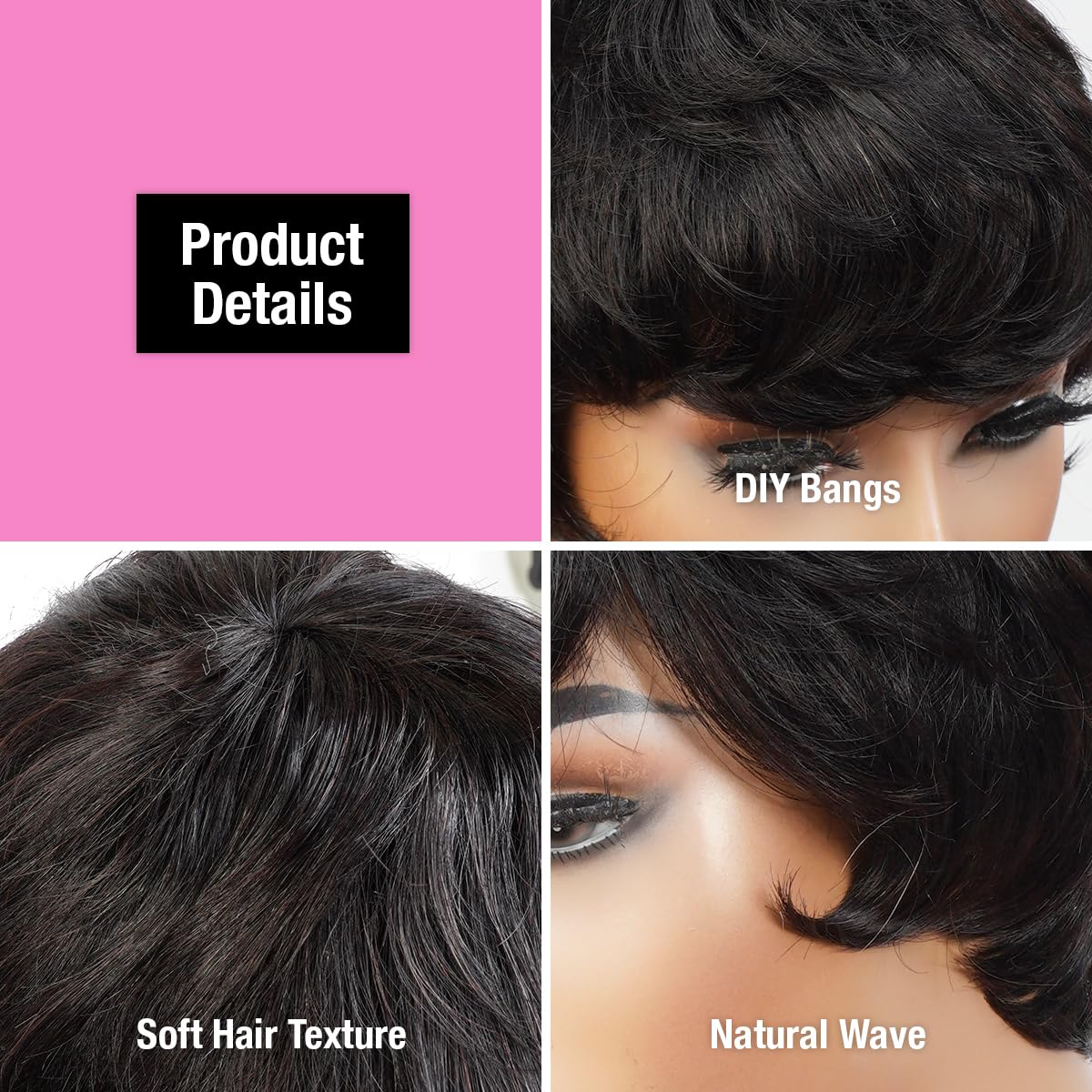 Short Pixie Cut Human Hair Wigs for Black Women - Layered Wavy Tapered Back Non-Lace Front Wig in TOPAZ (DL4/27) | Instant Fab Natural Look for Everyday Wear & Special Occasions