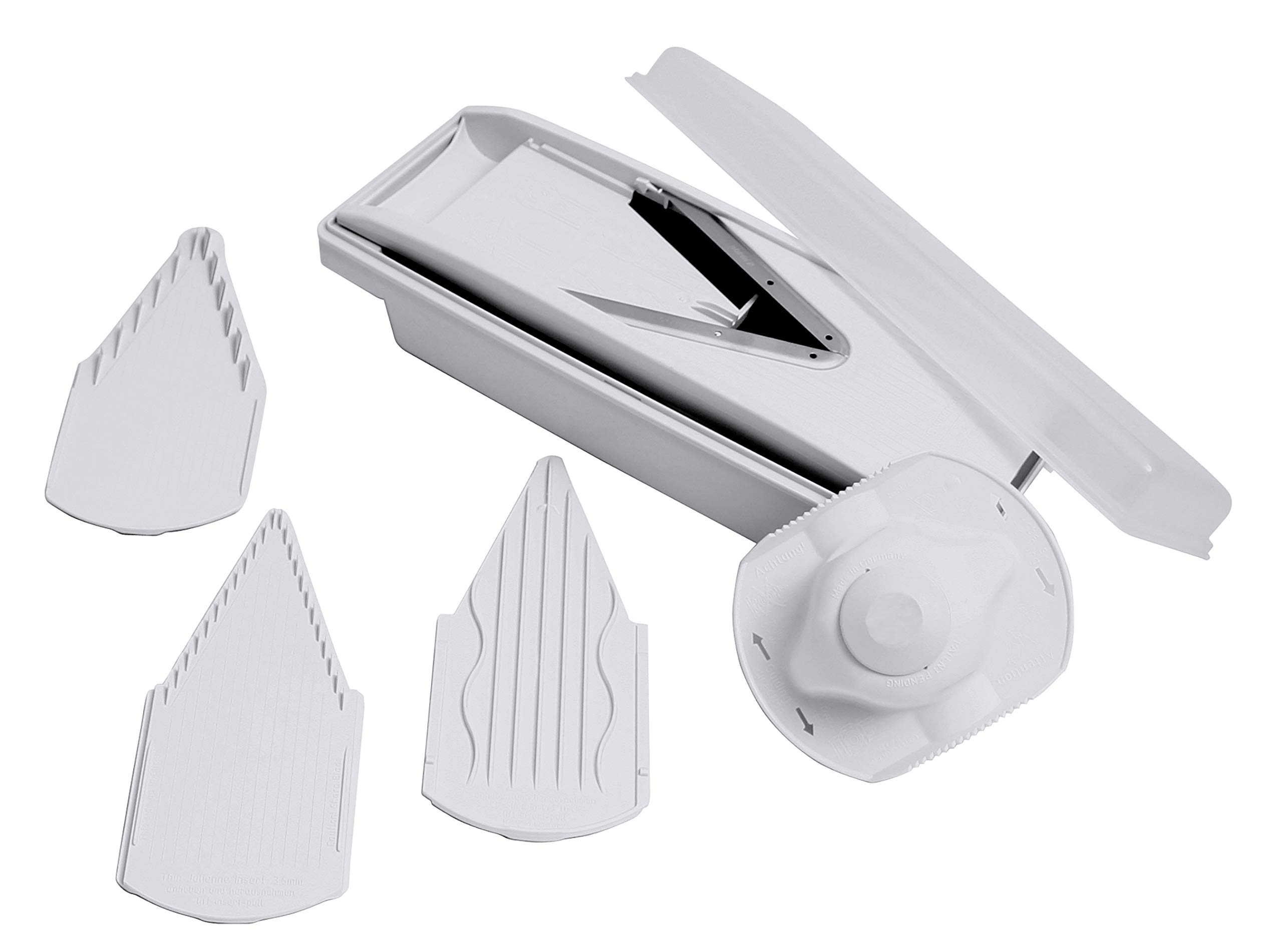 Swissmar V-Prep™ Mandoline Slicer - Professional Kitchen Tool for Julienne, Shred, Cube & Slice Vegetables - Multi-Function Bowl & Safety Holder Included - White - Perfect for Meal Prep, Salad Making & Healthy Cooking