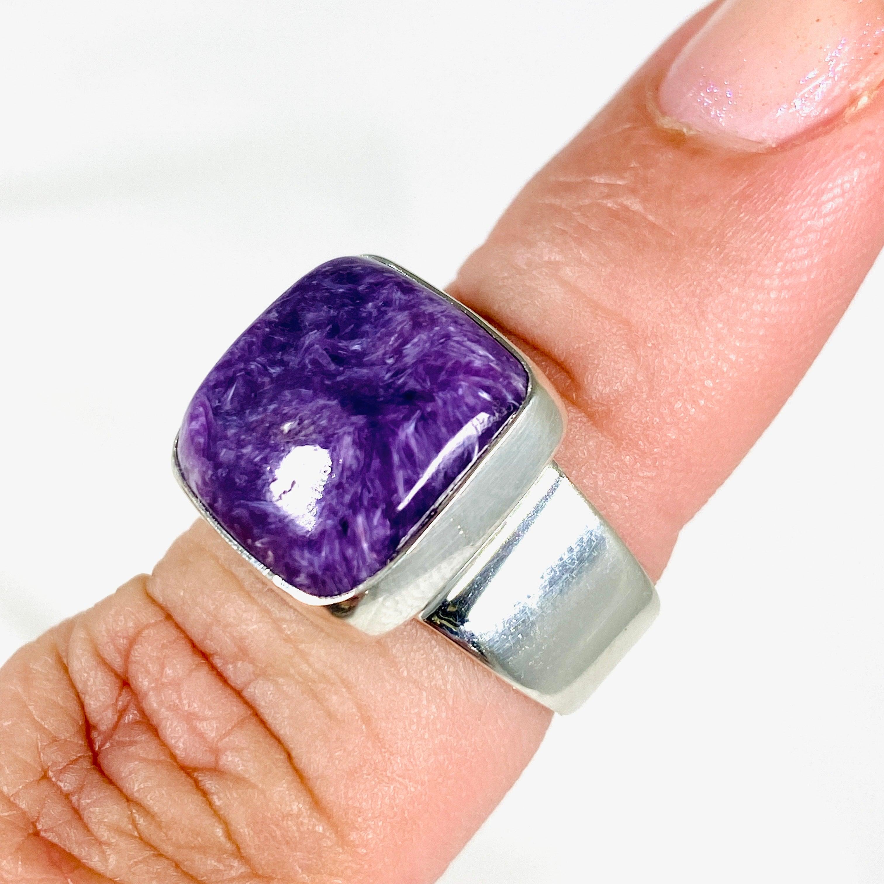 Charoite Square Ring Size 7 KRGJ3054 | Genuine Purple Gemstone Jewelry for Women | Perfect for Weddings, Parties & Special Occasions
