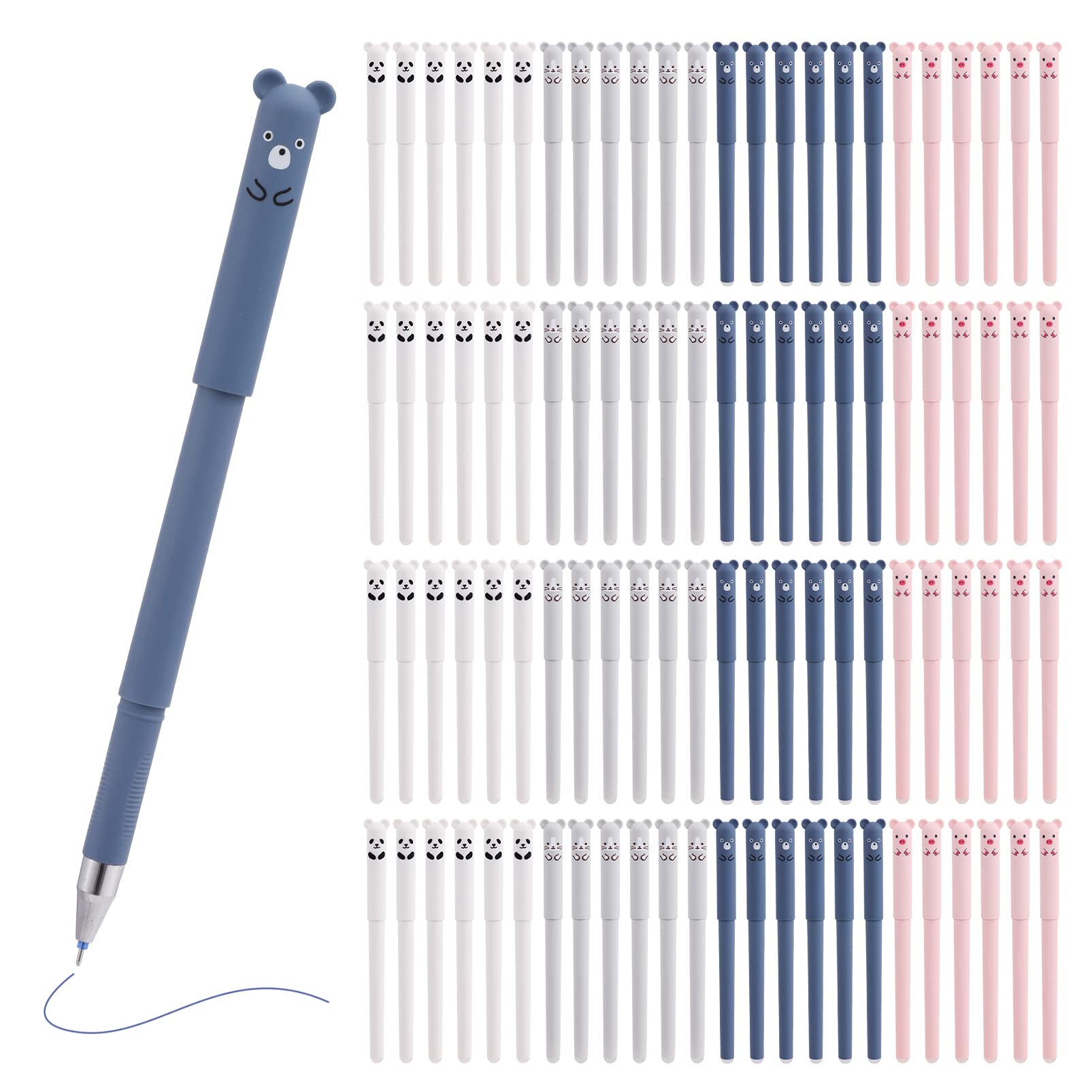 RIANCY 0.4mm Erasable Gel Pens 24 Pack - Cute Cartoon Animal Rollerball Pens with Blue Ink Refills for Smooth Writing | Ideal for Adults, Students, Note Taking, Journaling & Office Use (Blue 24)