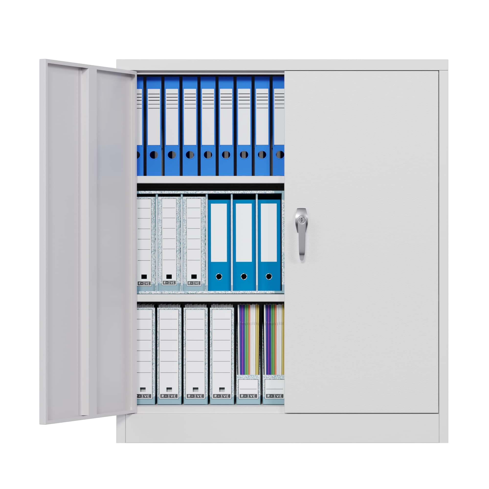 JAORD Lockable Metal Storage Cabinet with 2 Adjustable Shelves - Heavy Duty Garage, Home & Office Storage Solution - Easy Assembly Required (Gray) - Perfect for Organizing Tools, Supplies & Documents