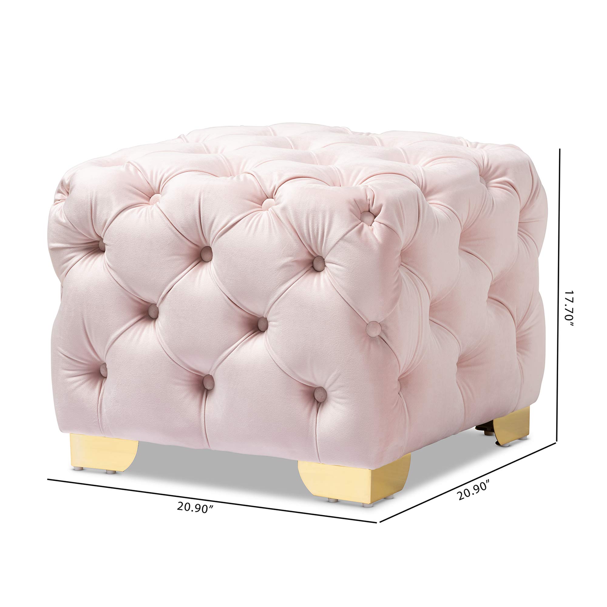 Baxton Studio Light Pink & Gold Ottoman with Storage - Modern Footstool Pouf for Living Room, Bedroom, or Nursery - Soft Upholstered Seat with Sturdy Metal Legs