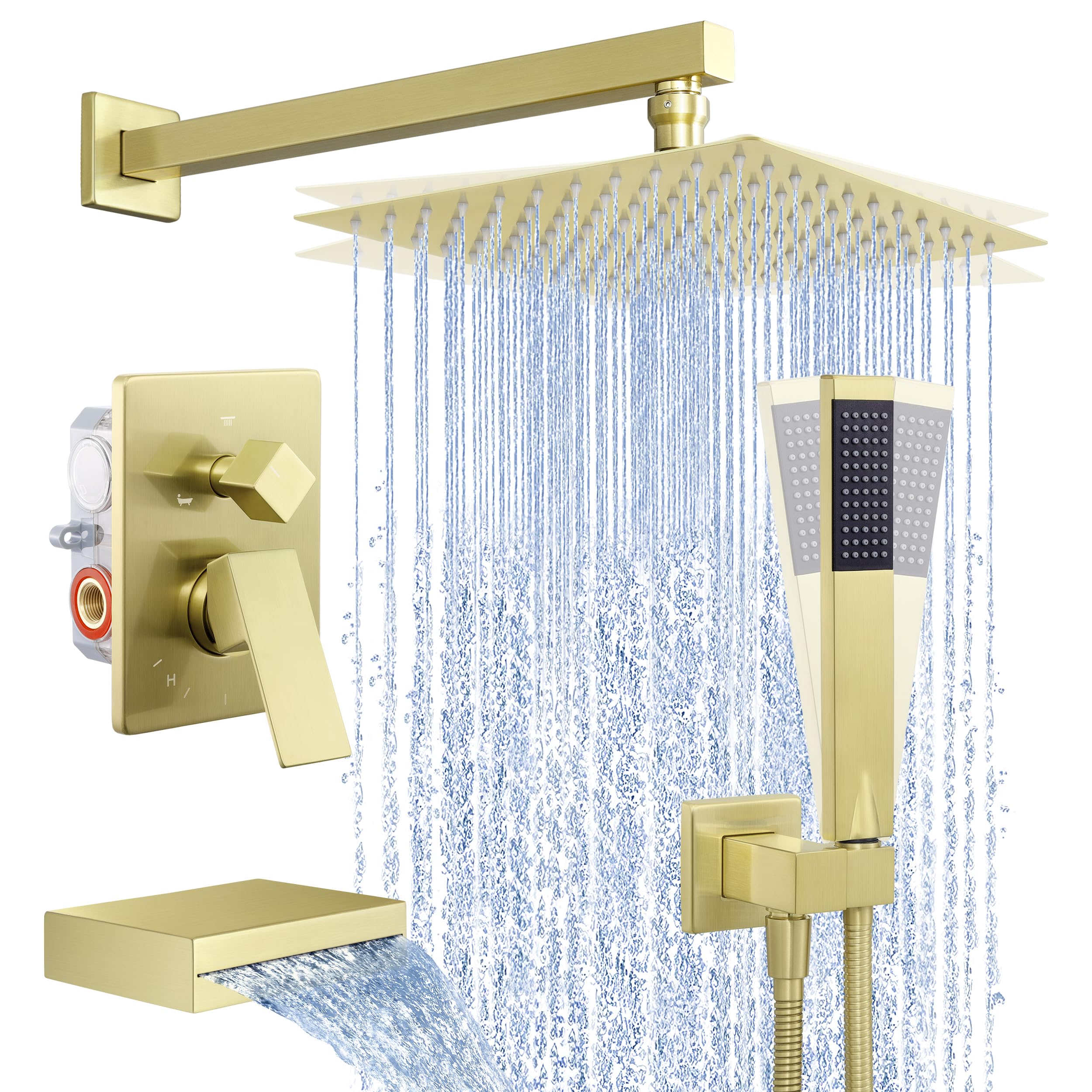 Premium Brushed Gold Bath Shower Faucet Set - Pressure Balanced Tub & Rain Shower Combo with Handheld System (Model XB6305F18-BZ) for Luxurious Spa-Like Bathroom Experience