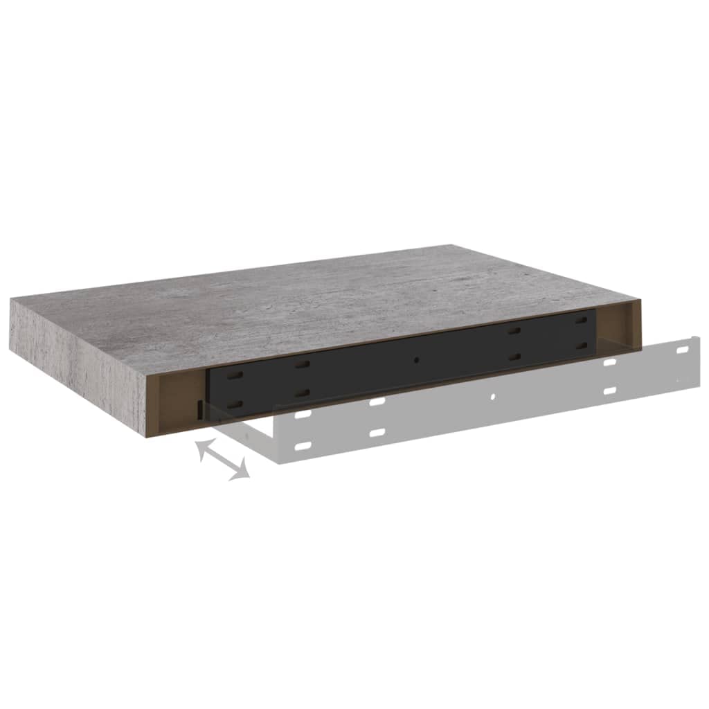 Floating Wall Shelf Set of 2 - Modern Concrete Gray MDF Wall Mounted Shelves 15.7