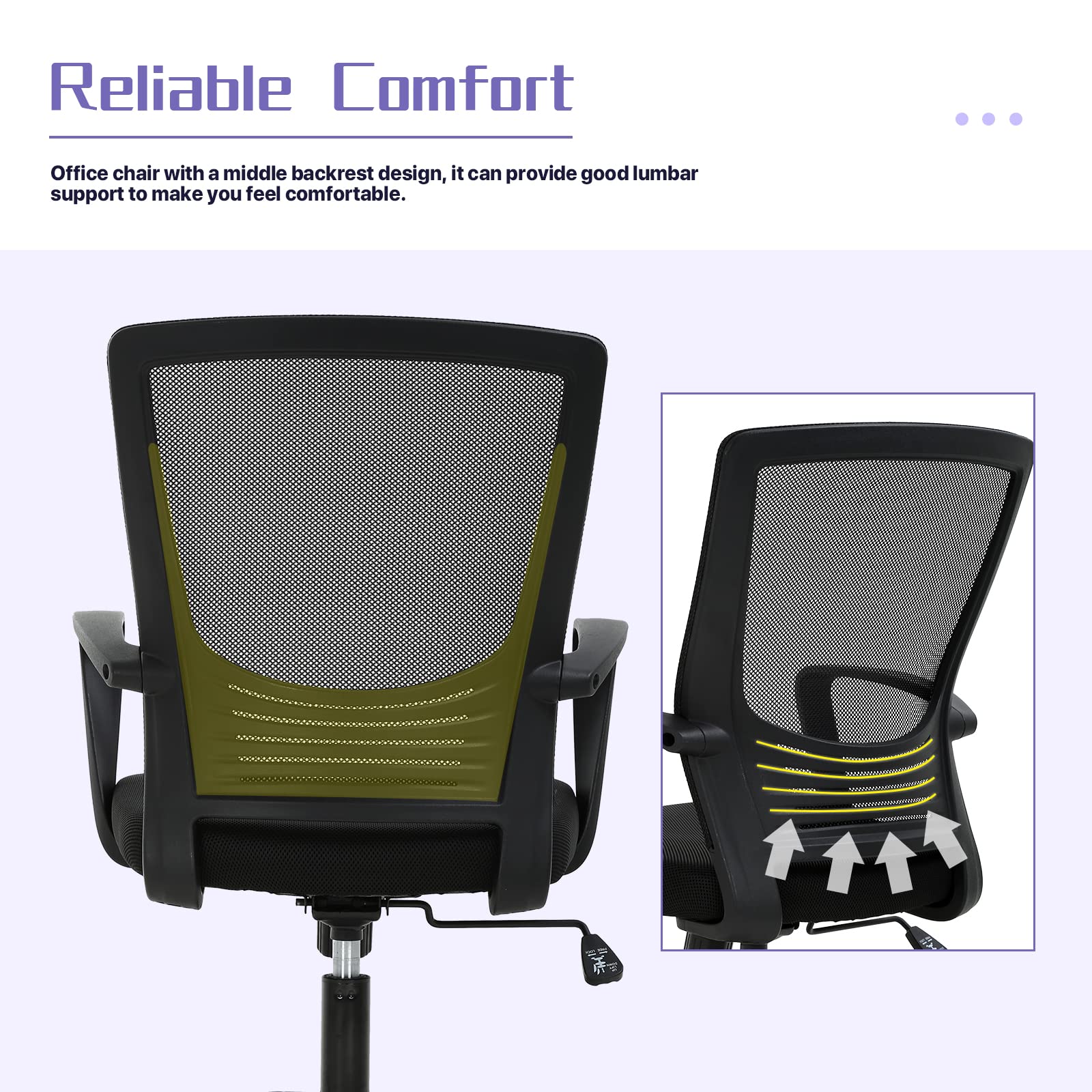 Ergonomic Mesh Office Chair with Lumbar Support & Adjustable Armrests - Heavy Duty Swivel Rolling Computer Desk Chair for Home Office, Study, or Gaming - Black