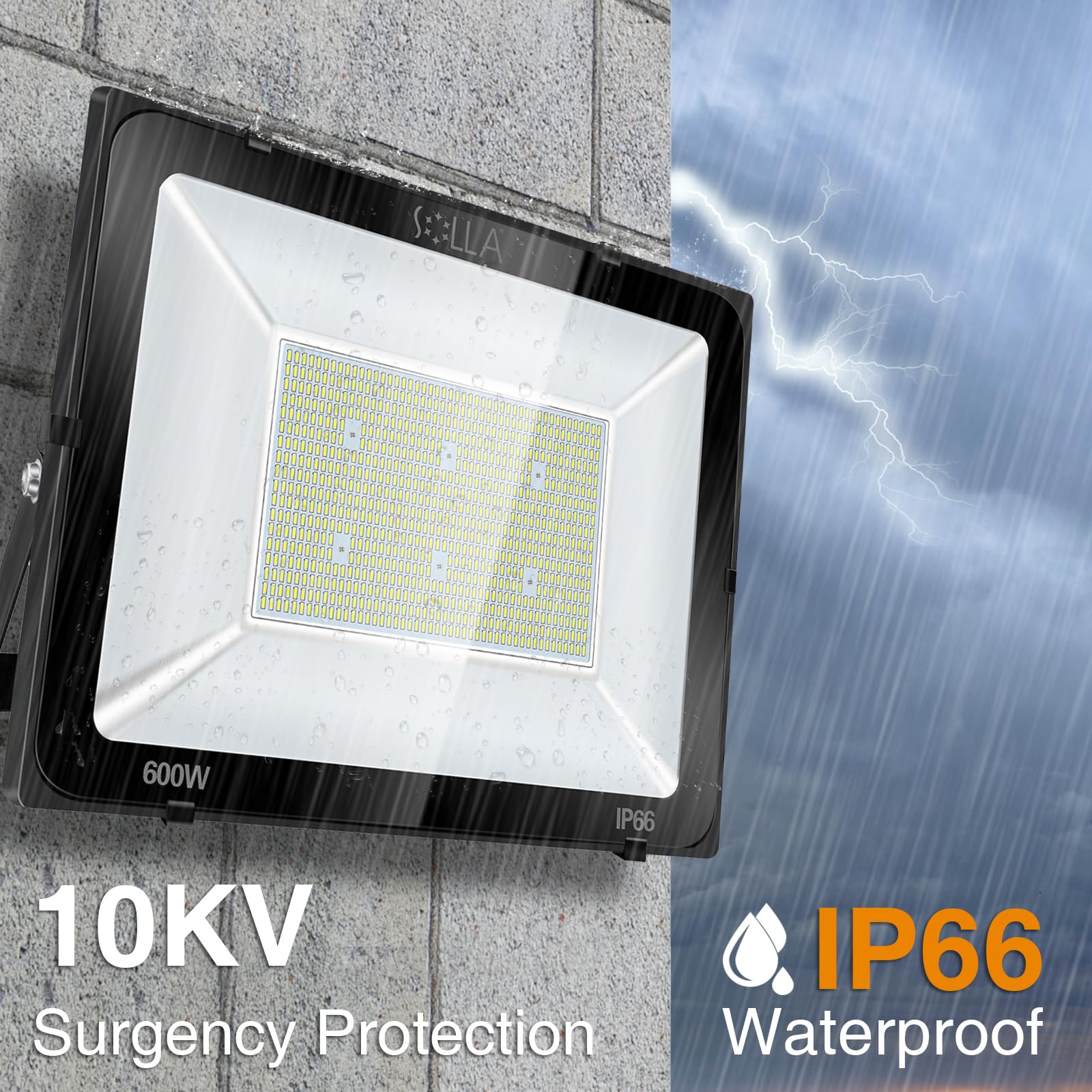 SOLLA 600W LED Flood Light - IP66 Waterproof, 48,000 Lumens Super Bright (Equivalent to 3300W), 6000K Daylight White - Perfect for Outdoor Security Lighting, Stadiums, Parking Lots, and Wall Mounted Spotlights