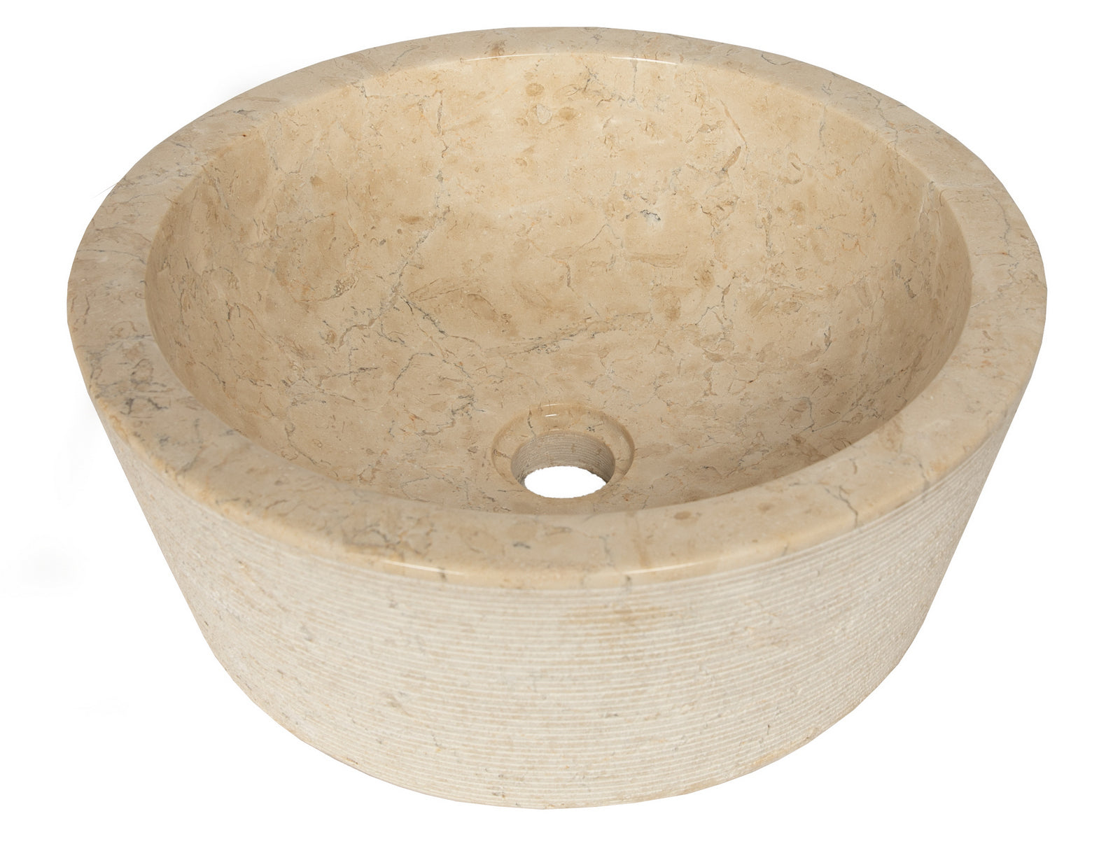 Bahia Round Beige Marble Vessel Sink - Modern Bathroom Vanity Sink for Powder Room, Guest Bath & Master Bathroom Decor