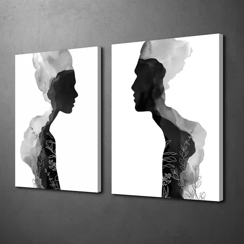 He and She Minimalist Beige Abstract Wall Art - 2 Pack Framed Canvas Prints 50x75cm (20x30in) | Premium Australian Made Home Decor | Perfect for Living Room, Bedroom & Office Decor